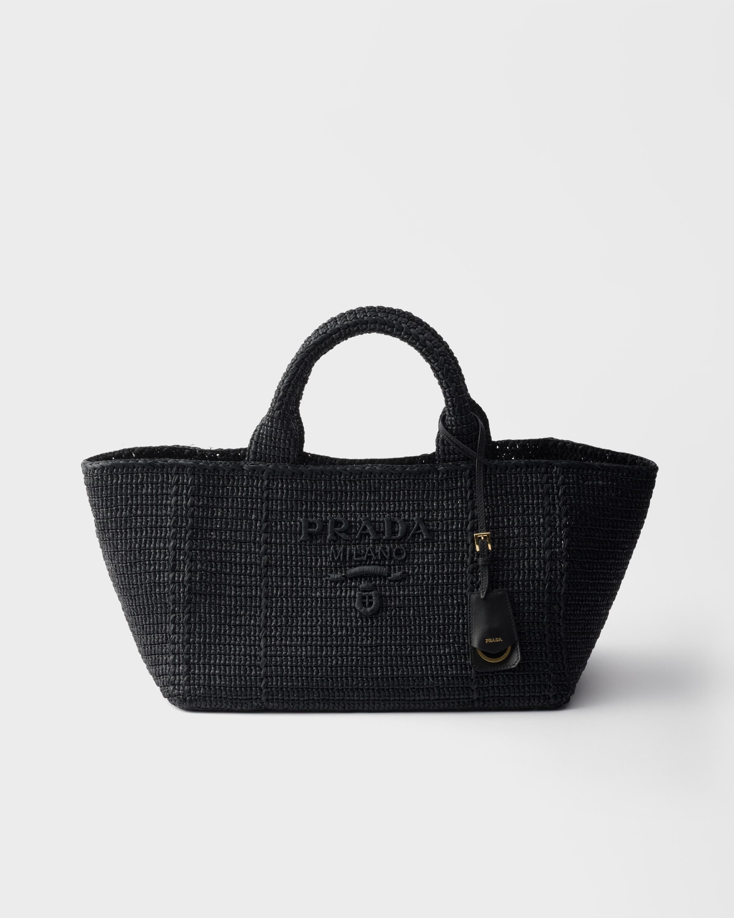 Large crochet tote bag with leather details — Black — 1BG635_2M2T_F0002_V_OUO