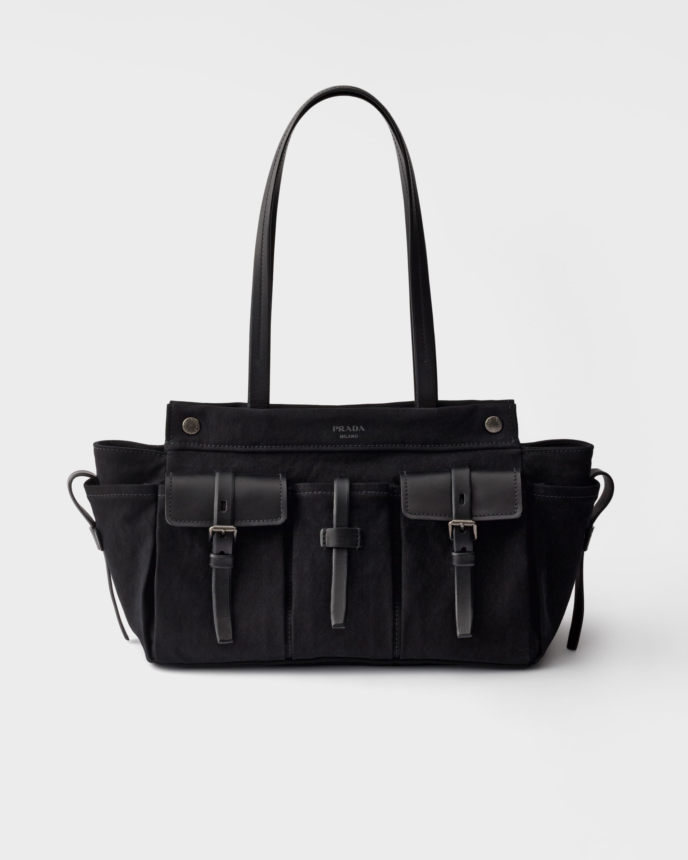 Route large canvas and leather tote bag — Black — 1BG644_2G6S_F0002_V_OOO