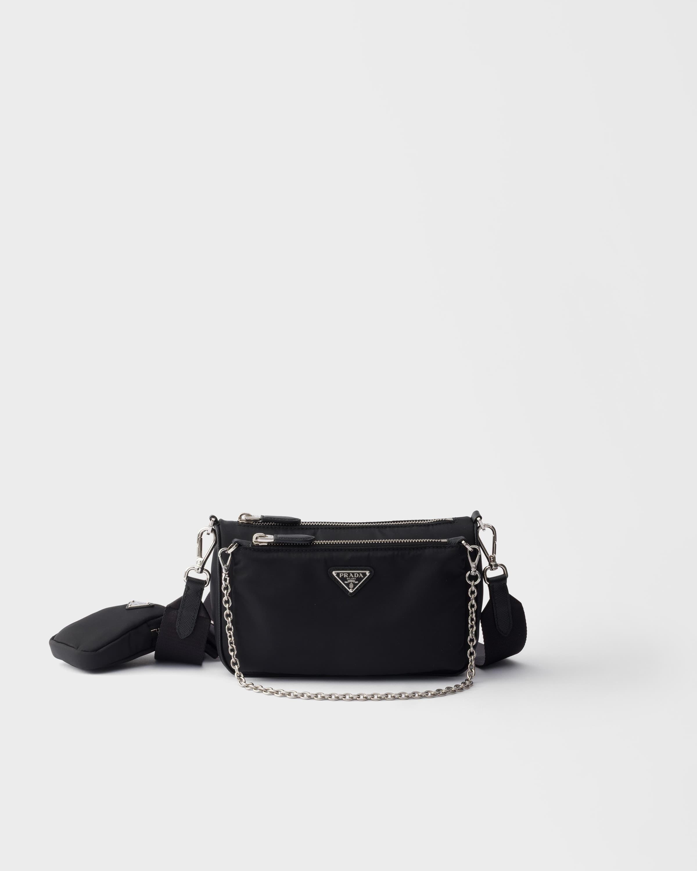Re-Nylon and Saffiano leather mini shoulder bag — Black — 1BH230_R064_F0002_V_V9O
