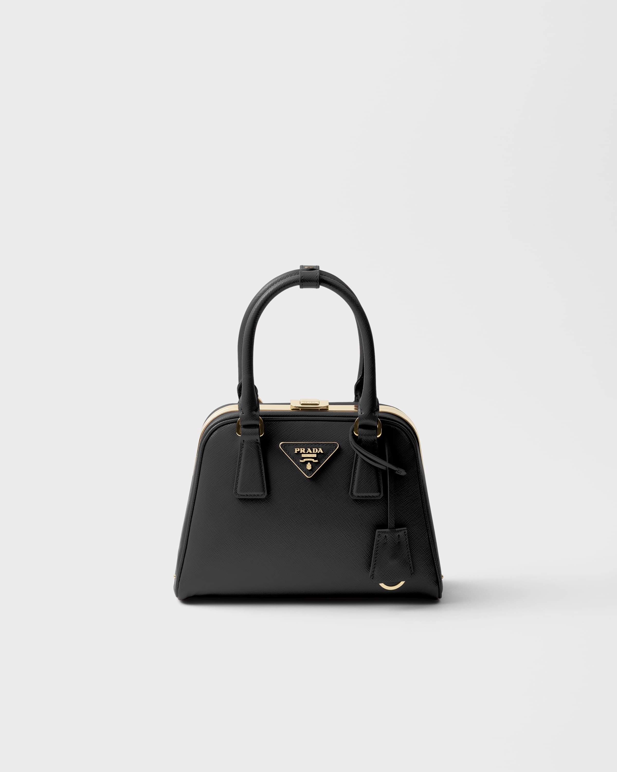 Pyramid Saffiano leather mini bag — Black — 1BK026_2AO6_F0002_V_OOO