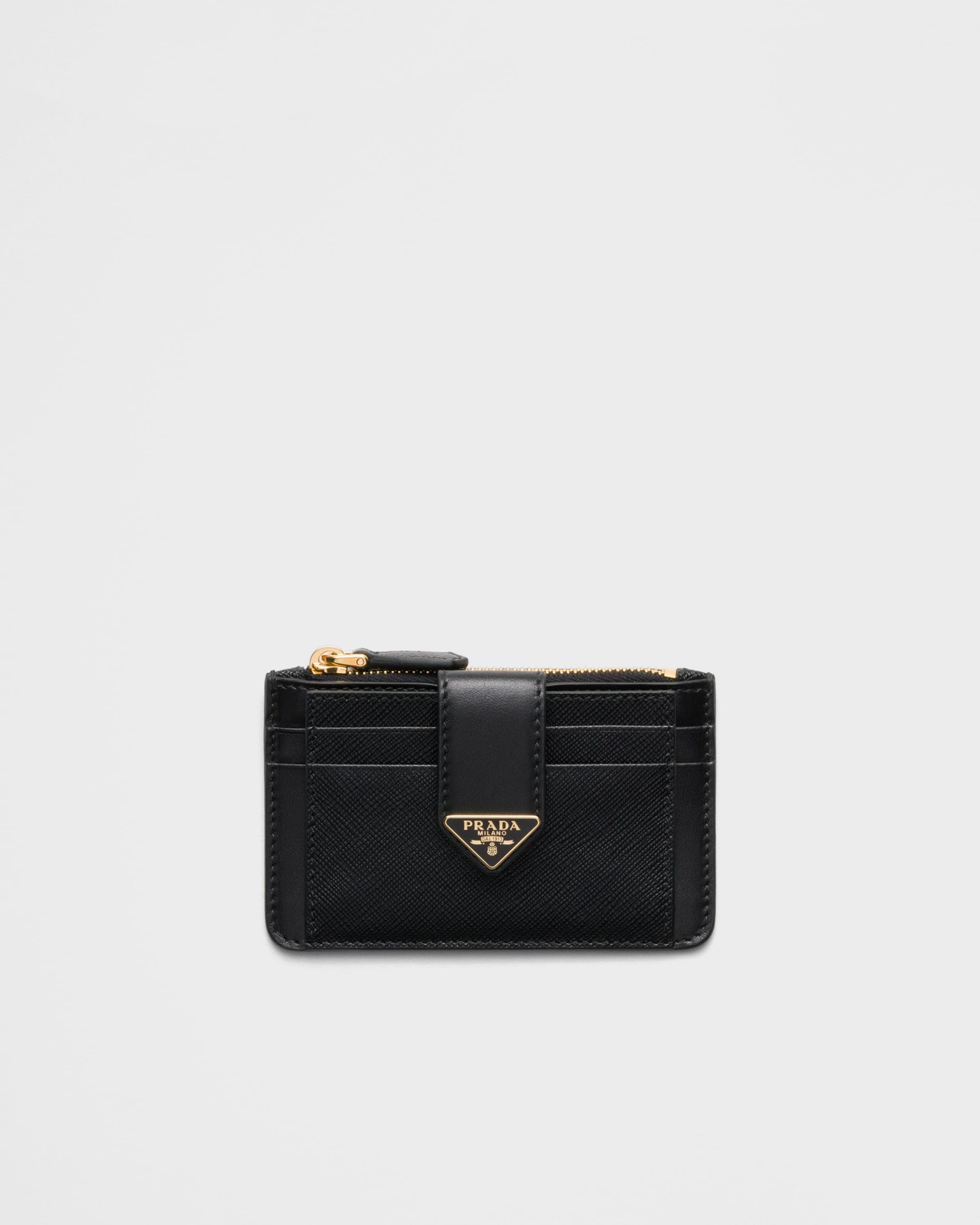 Saffiano and smooth leather card holder — Black — 1MC038_2DYG_F0002