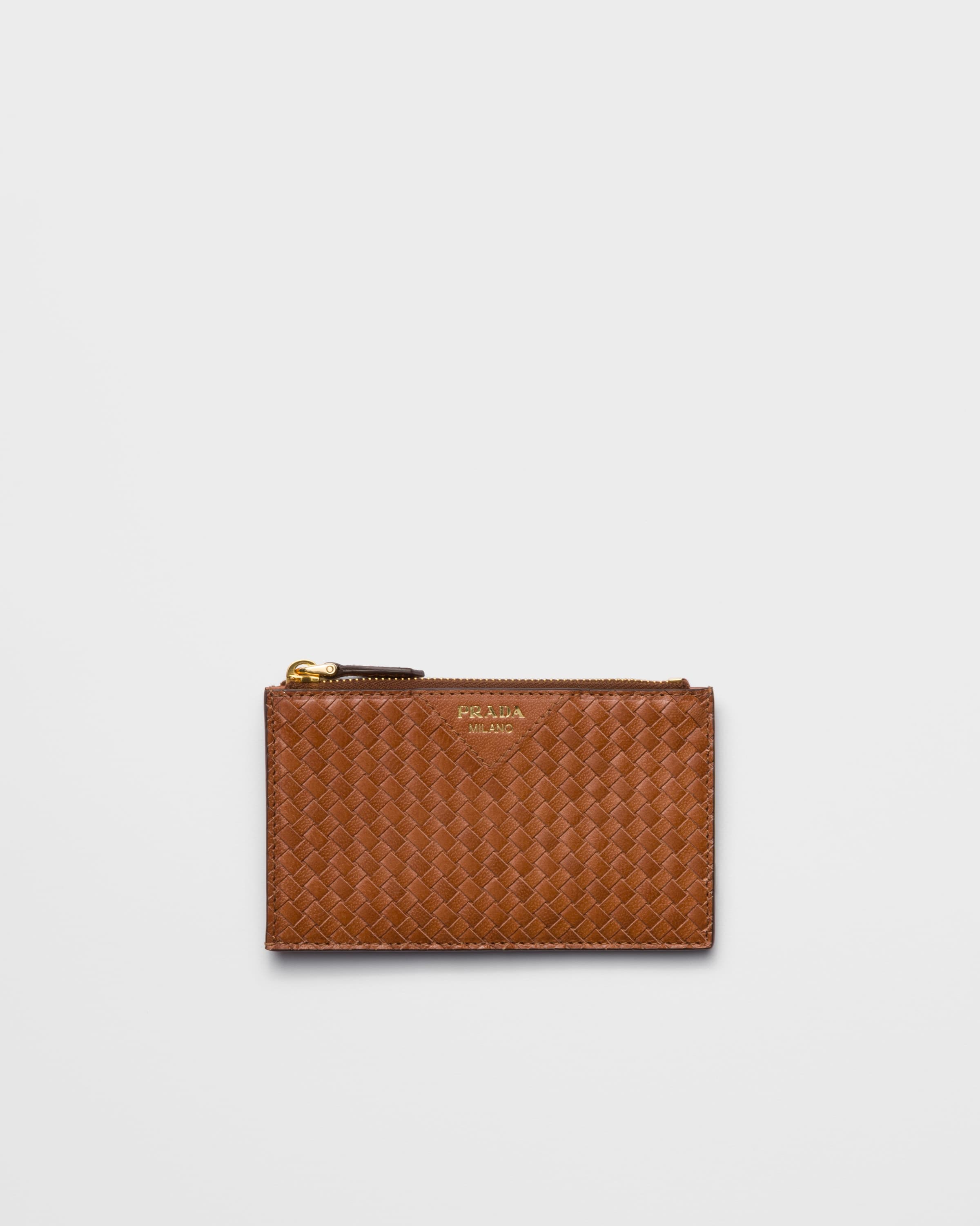 Woven madras leather card holder — Cognac — 1MC086_2BE1_F0046
