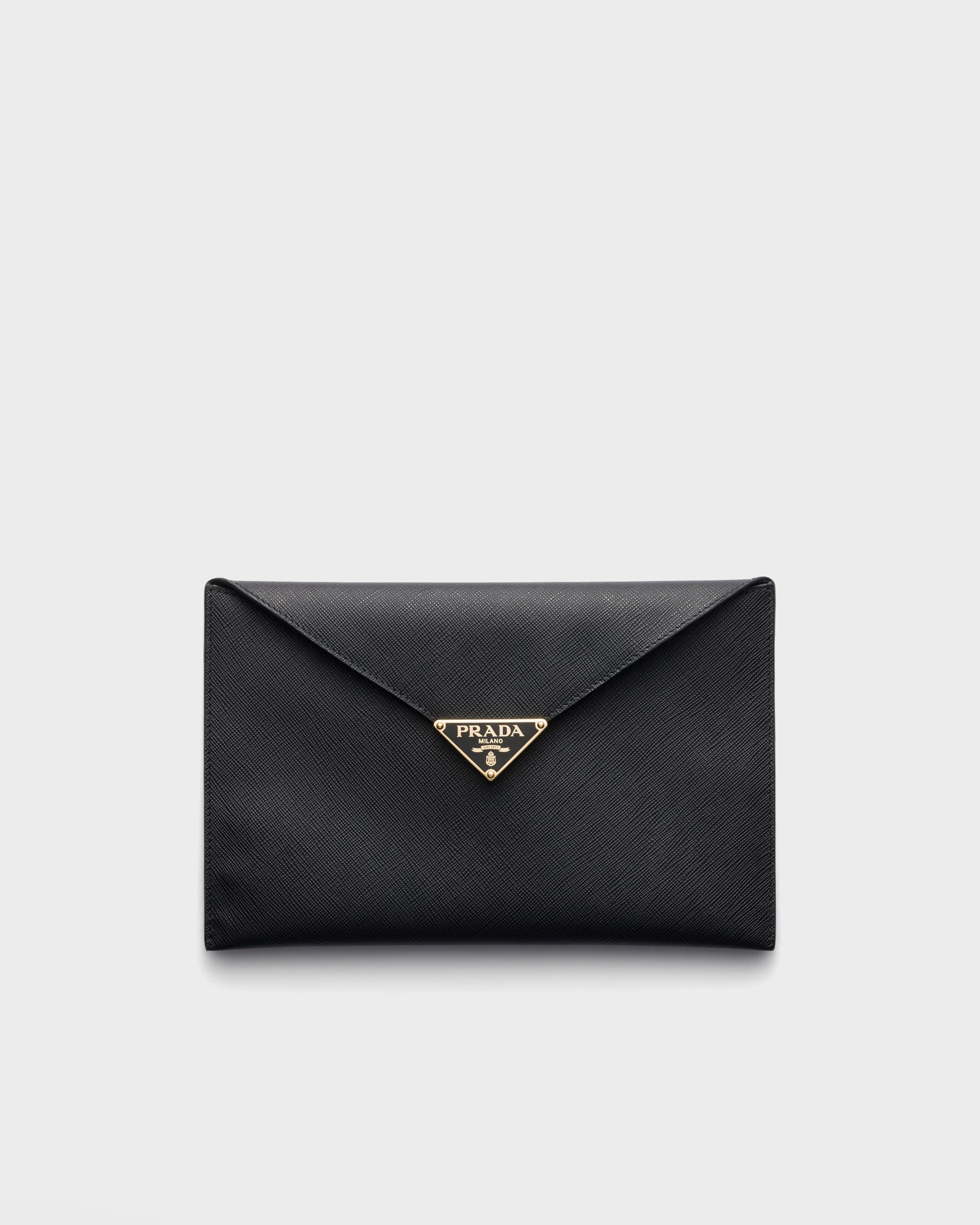 Saffiano leather envelope clutch — Black — 1MF048_2CLQ_F0002