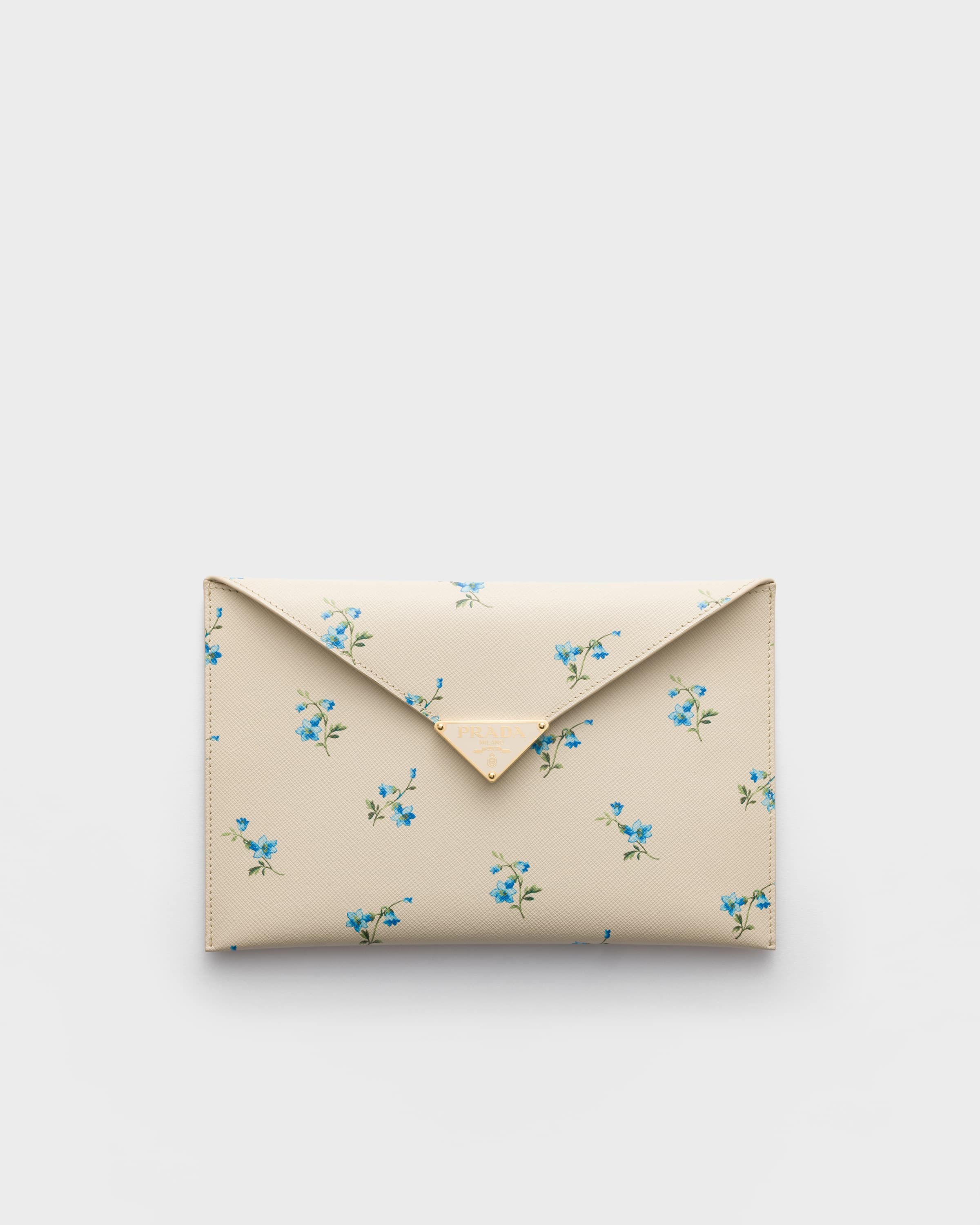 Printed Saffiano leather envelope clutch — Natural — 1MF048_2ZQ9_F0018