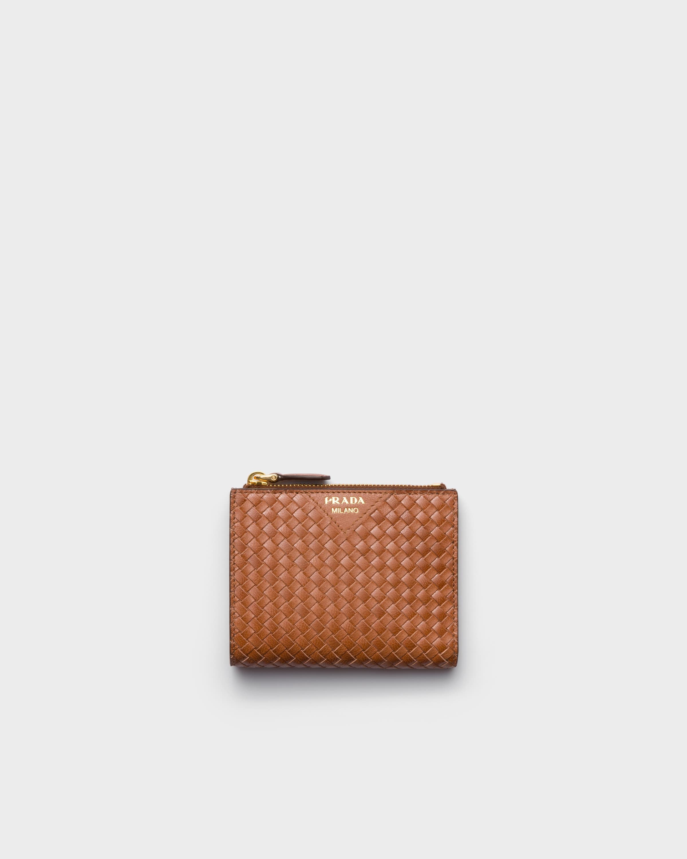 Small woven madras leather wallet — Cognac — 1ML050_2BE1_F0046