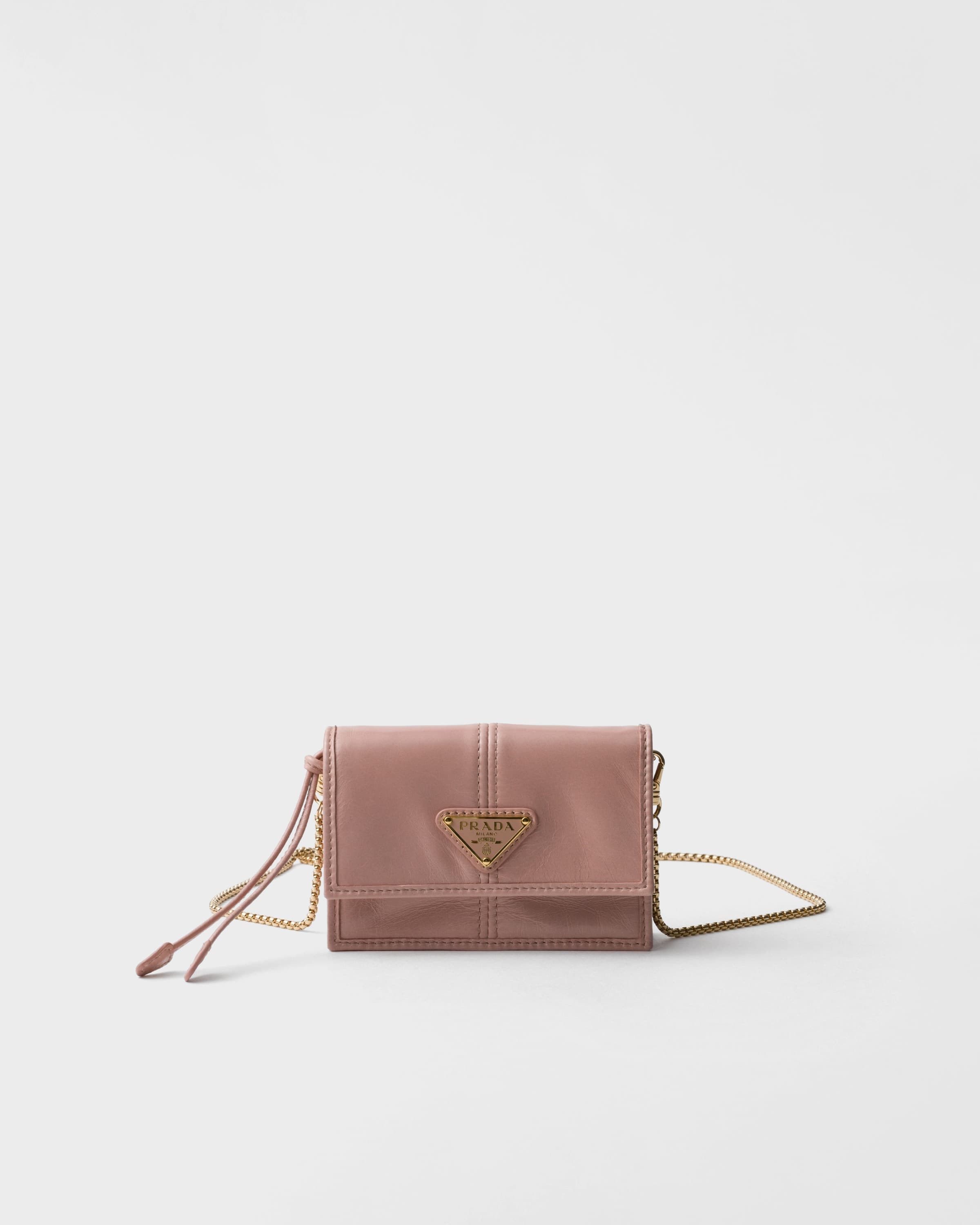 Leather card holder with shoulder strap — Rosy Blush — 1MR034_2CYR_F010F