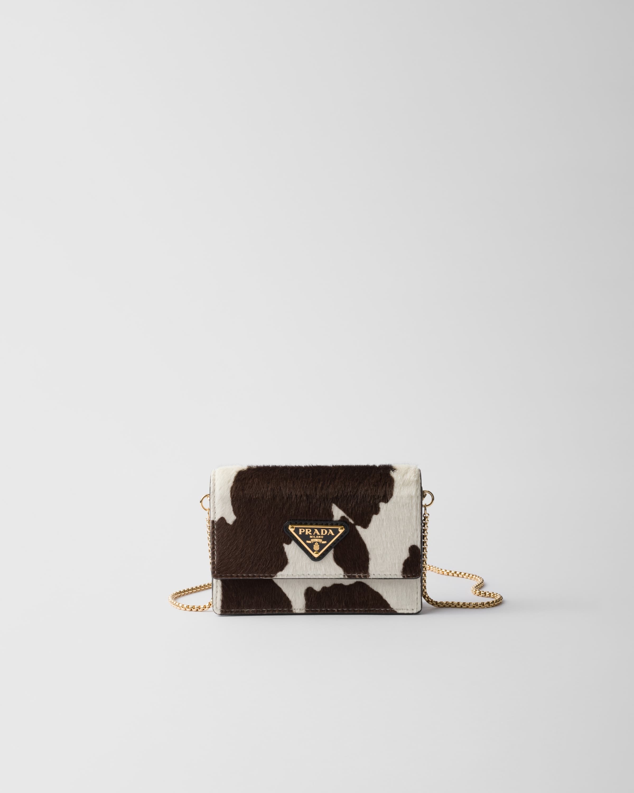 Printed leather card holder with shoulder strap — WHITE/DARK BROWN — 1MR034_2HIM_F0G3N