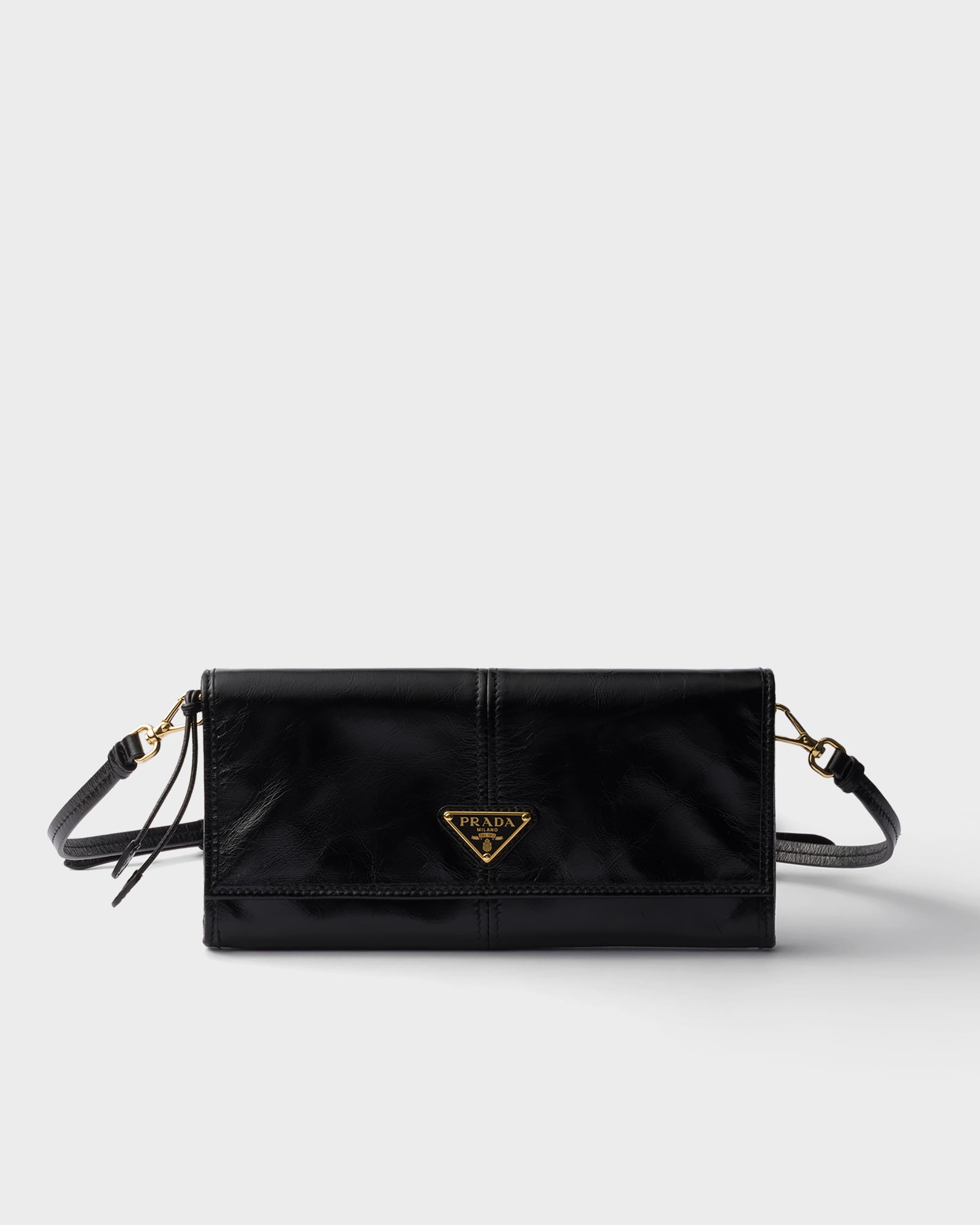 Leather wallet with shoulder strap — Black — 1MT036_2CYR_F0002