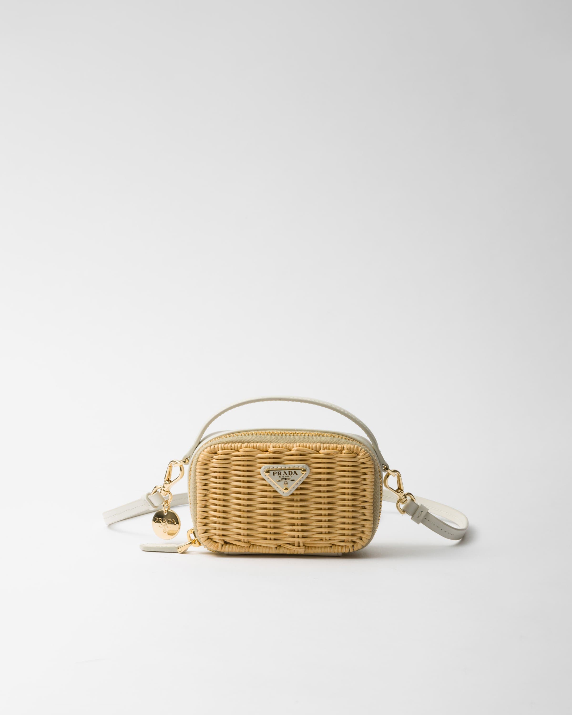 Wicker and leather mini-pouch — Tan/White — 1NR025_2BVU_F0N86