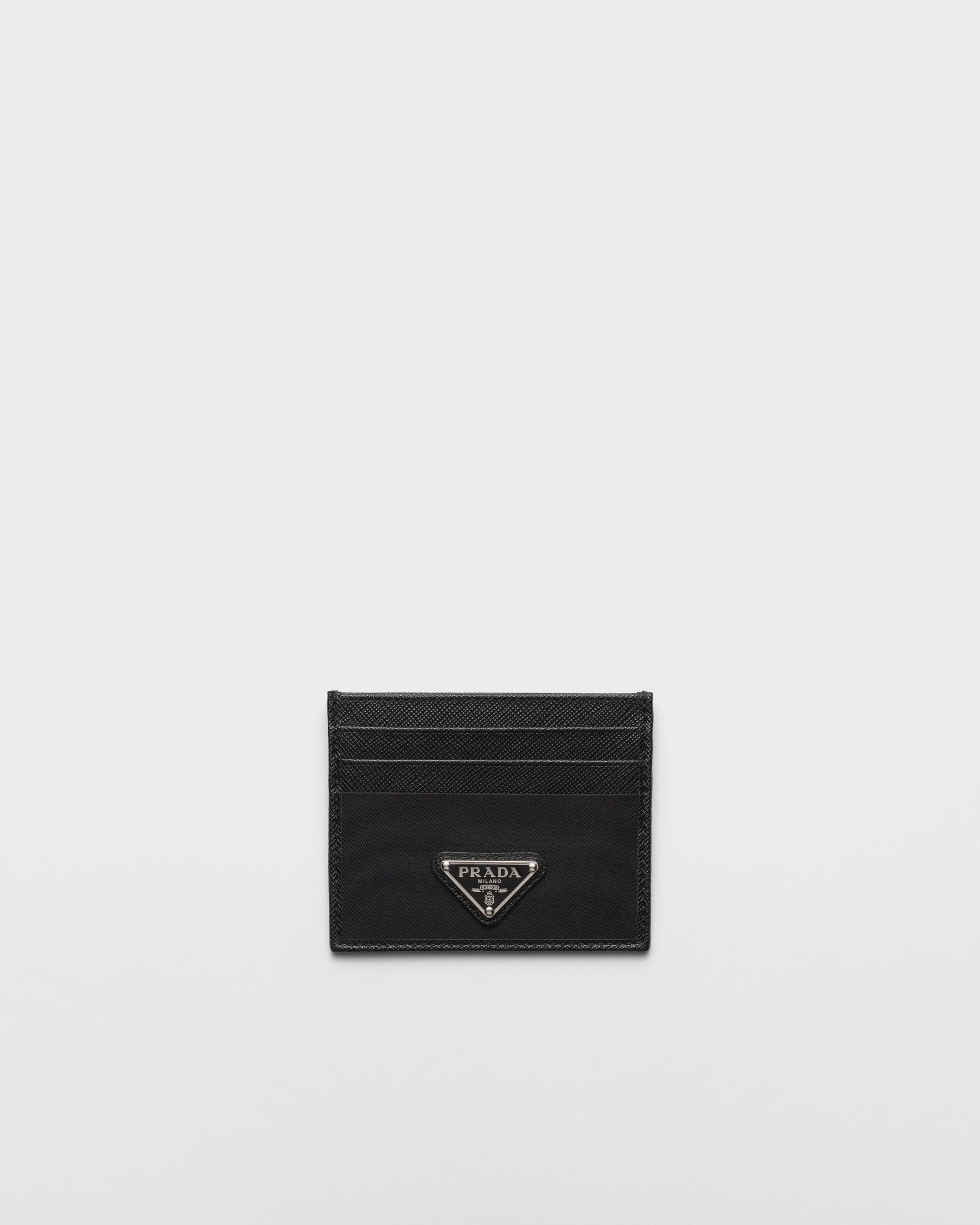 Re-Nylon and Saffiano leather card holder — Black — 2MC025_2DMH_F0002