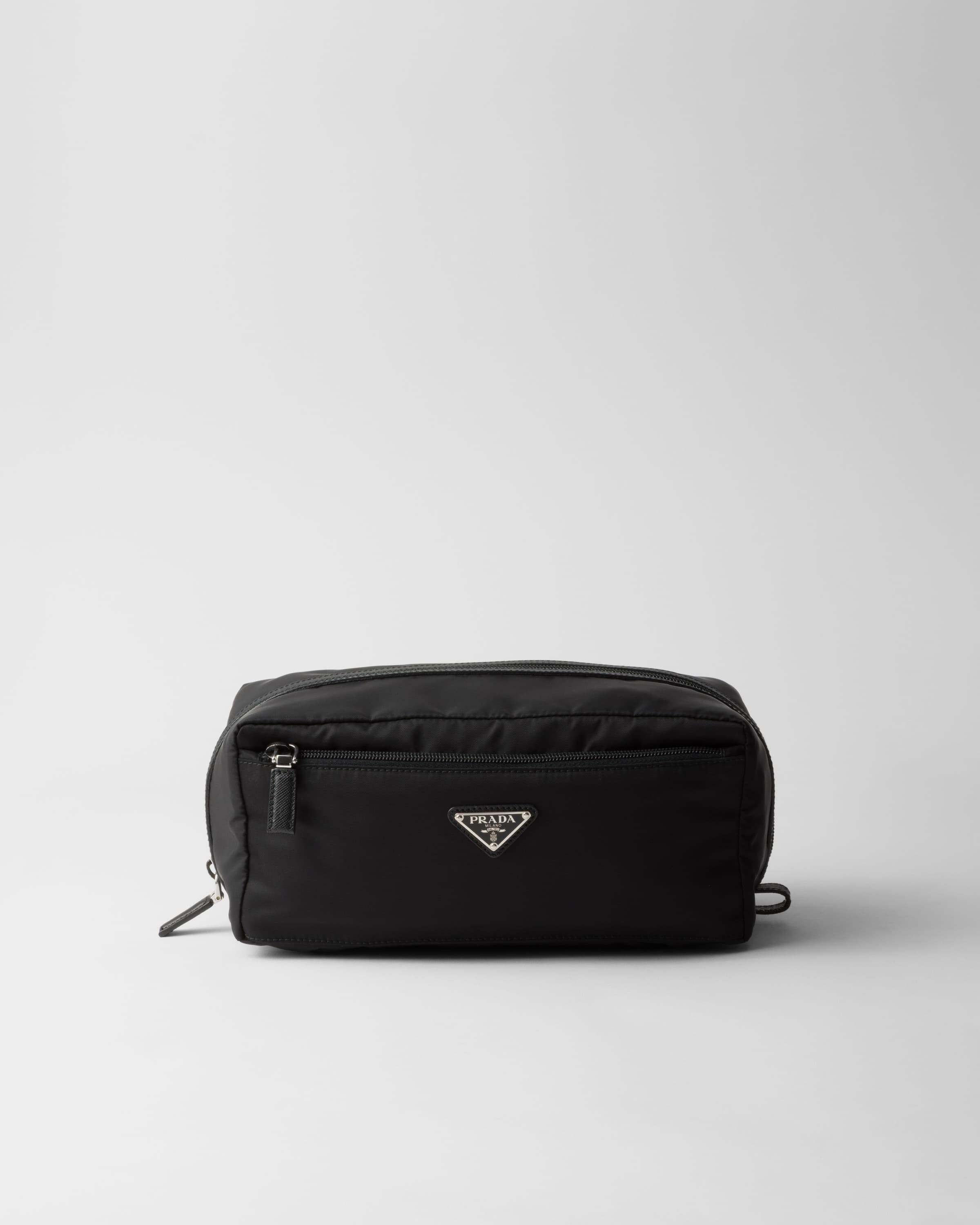 Re-Nylon and Saffiano leather travel pouch — Black — 2NA029_2DMH_F0002