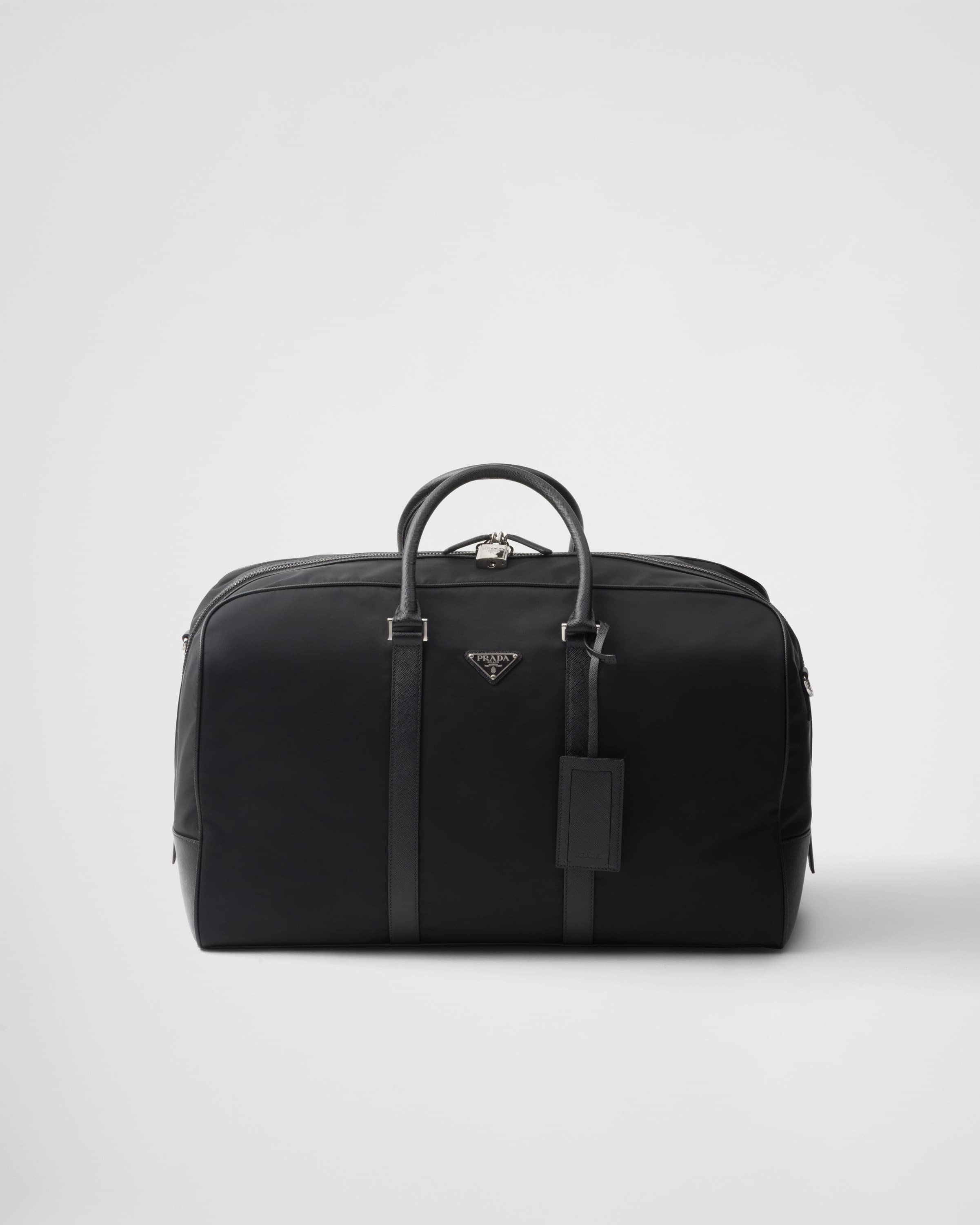 Re-Nylon and Saffiano leather duffel bag — Black — 2VC007_2DMH_F0002_V_XOO