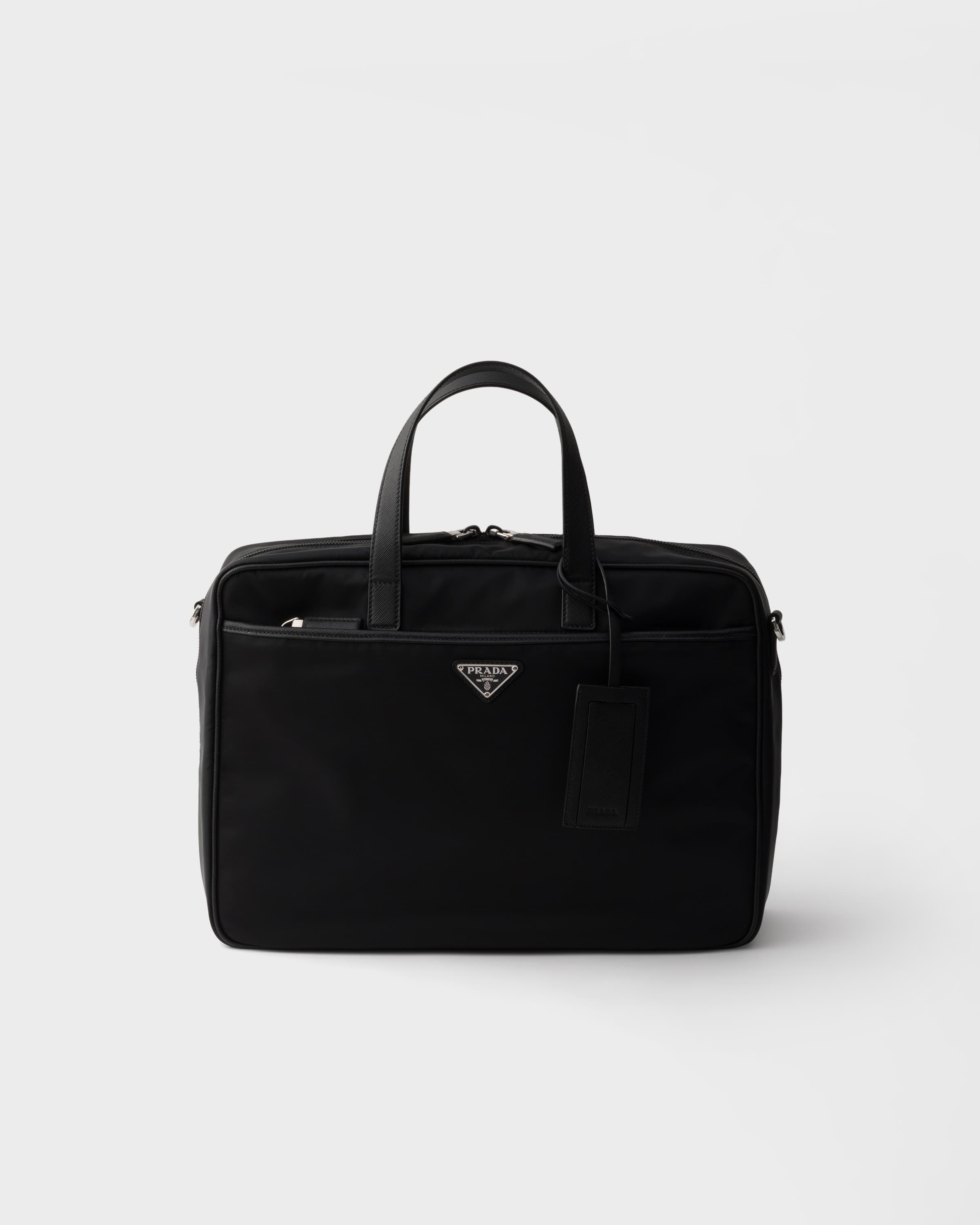 Re-Nylon and Saffiano leather work bag — Black — 2VE029_2DMH_F0002_V_OOO