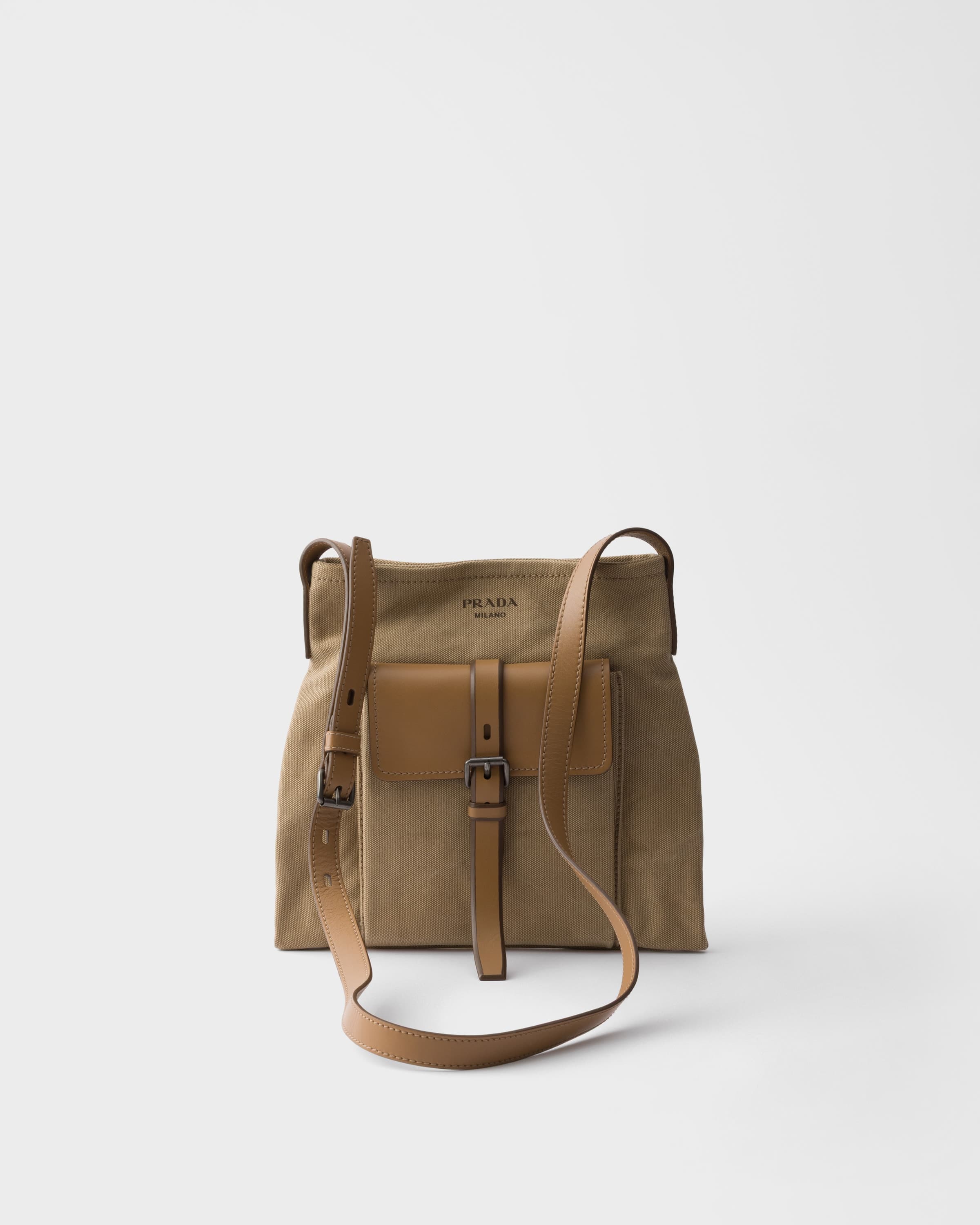 Route canvas and leather shoulder bag — Khaki — 2VH208_2G6S_F0241_V_OOO
