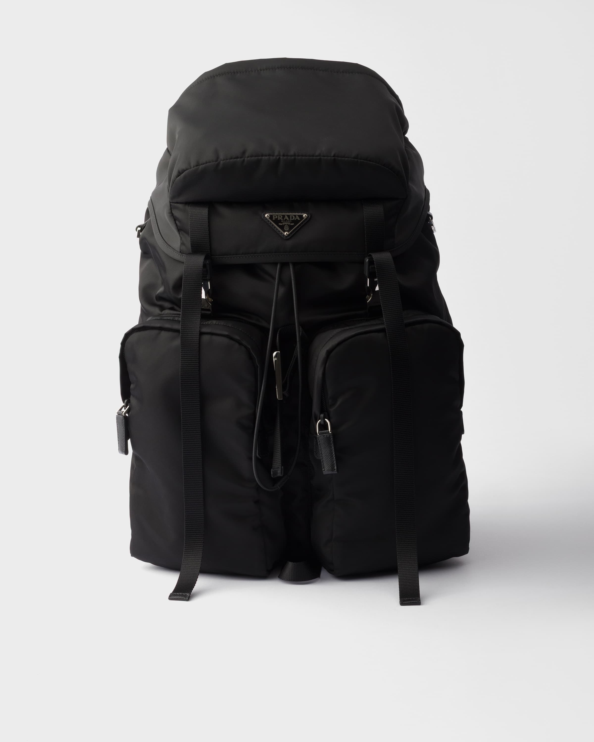 Re-Nylon and Saffiano leather backpack — Black — 2VZ019_2DMG_F0002_V_OOL