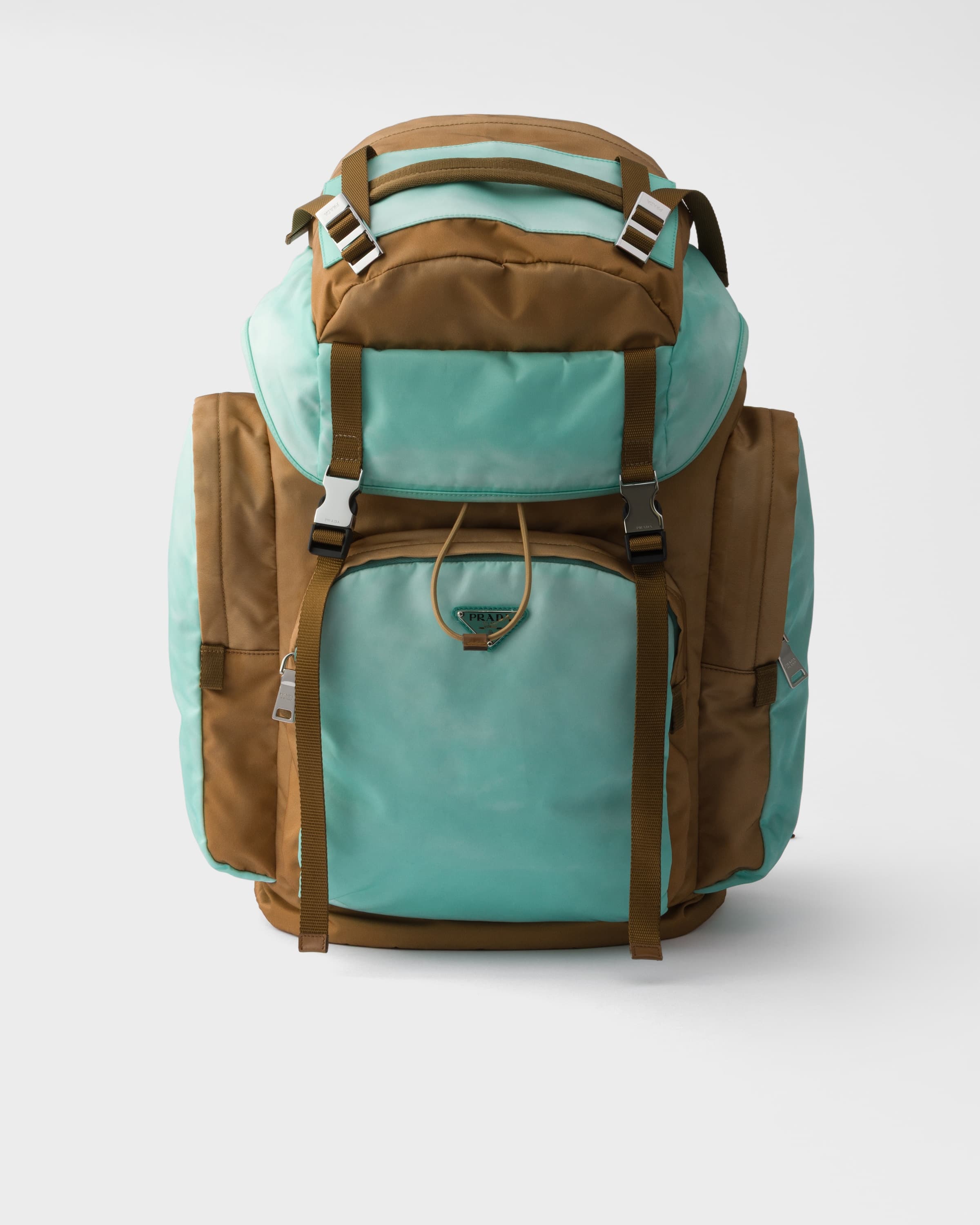 Large Re-Nylon and Saffiano leather backpack — Brandy/Jade — 2VZ120_2HE6_F05DY_V_OOM