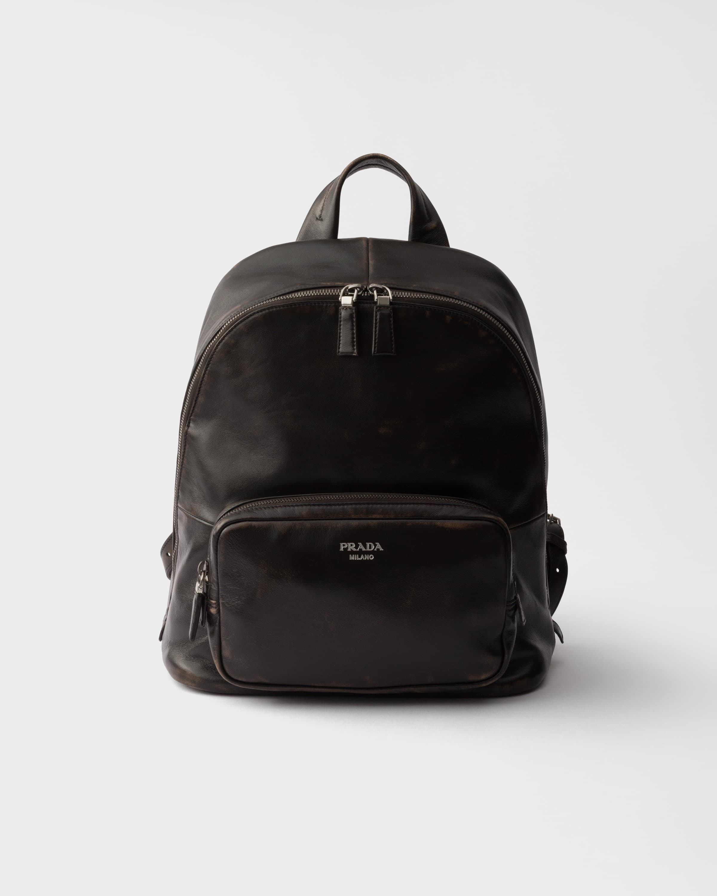 Distressed nappa leather backpack — Dark Brown — 2VZ128_2C75_F0003_V_OOO