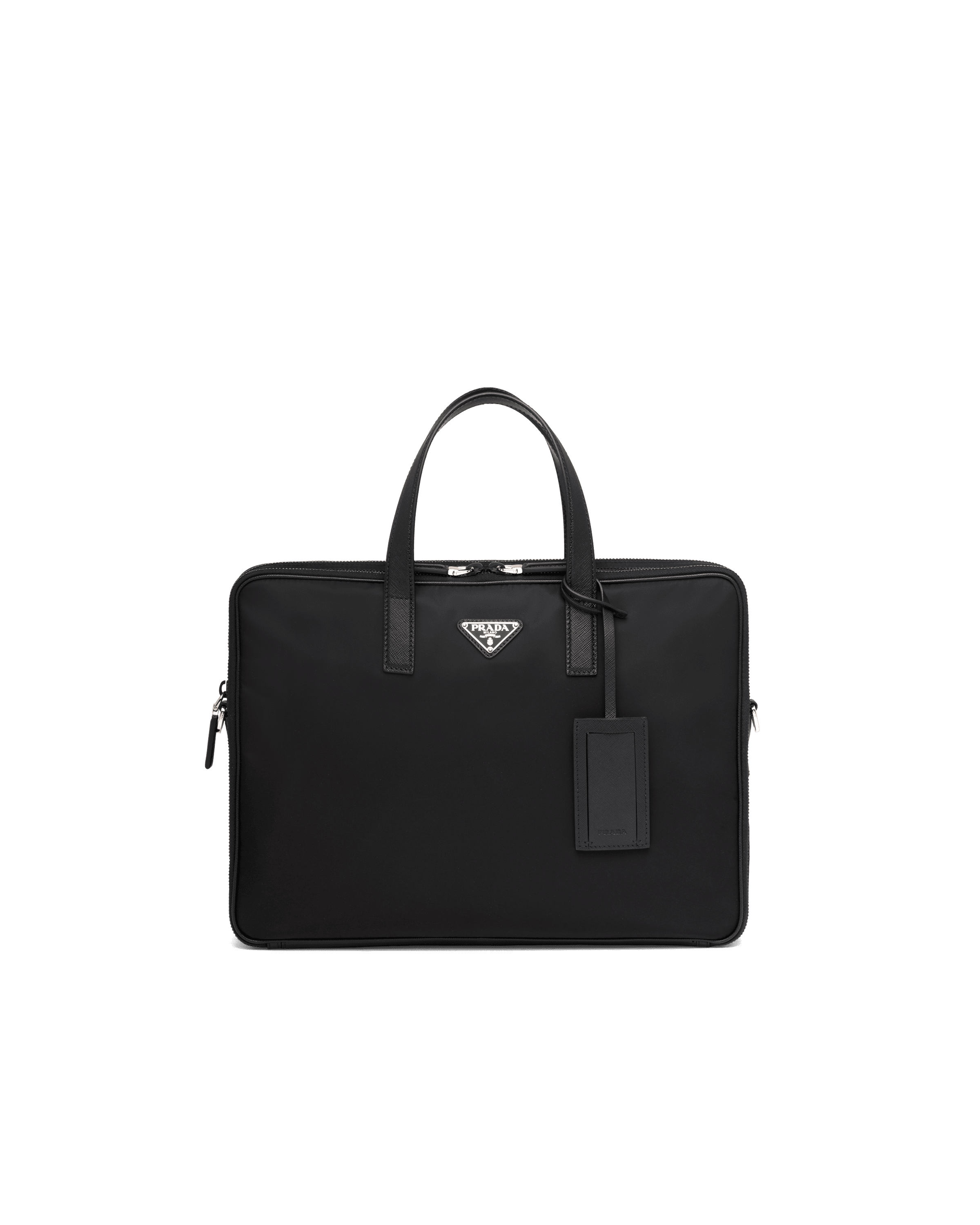 Re-Nylon and Saffiano leather briefcase — Black — 2VE005_2DMH_F0002_V_MOO