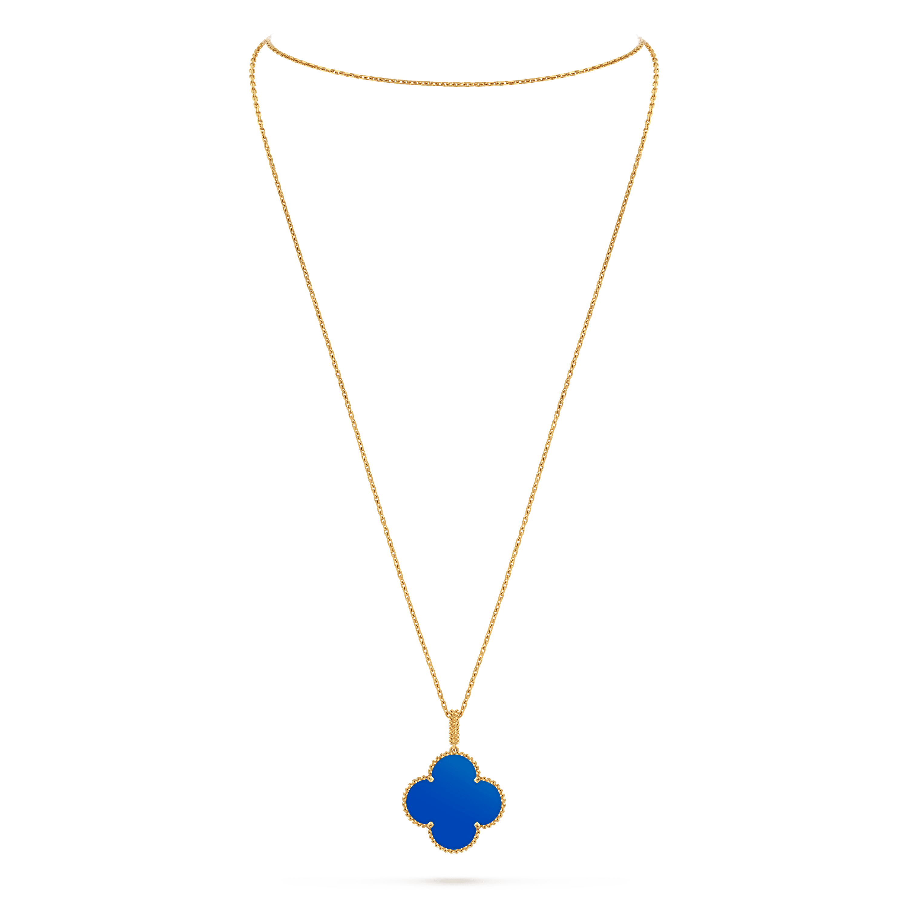 Magic Alhambra long necklace, 1 motif — blue agate, yellow gold — VCARP6LA00