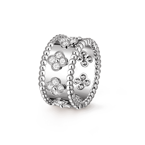 Perlée clovers ring, small model — diamond, white gold — VCARO9ND00