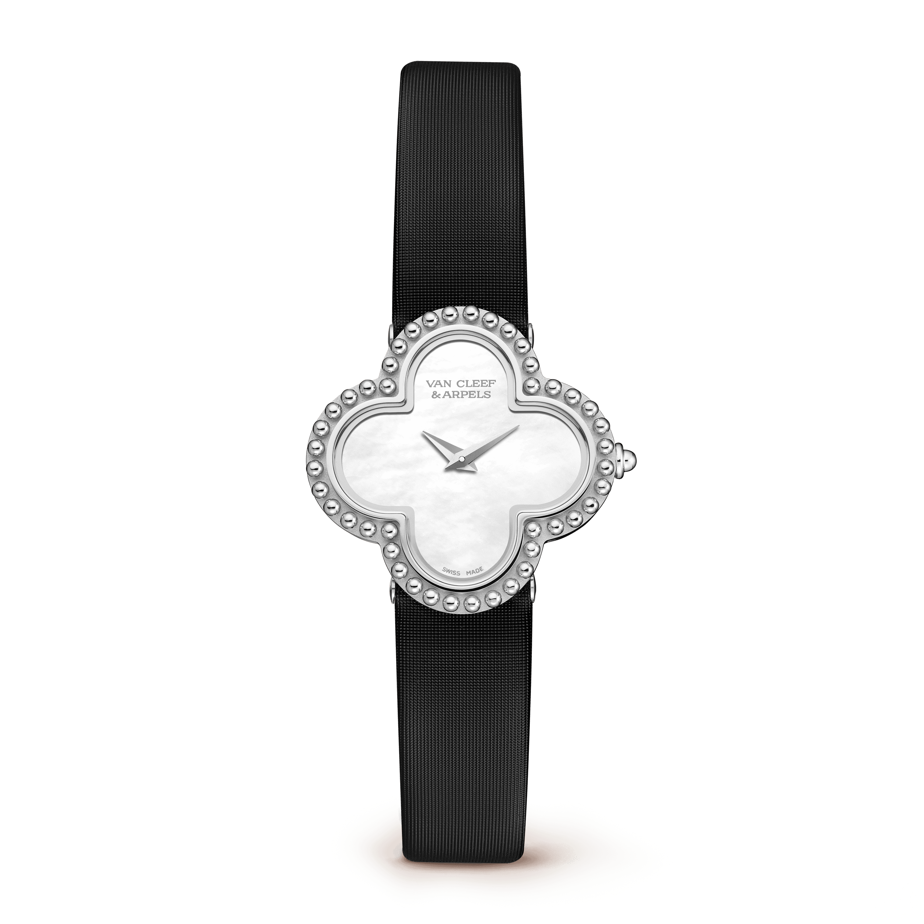 Alhambra watch, small model — white mother-of-pearl, white gold — VCARD21600
