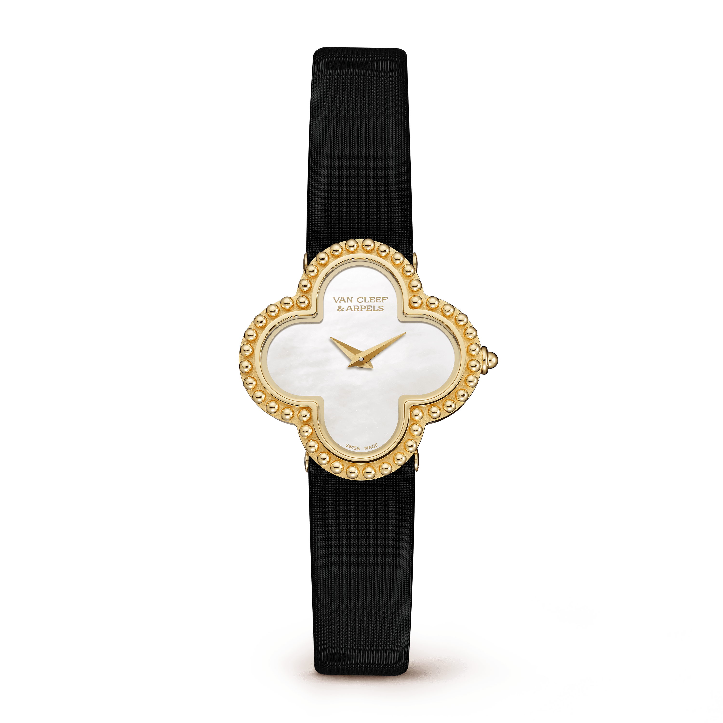 Alhambra watch, small model — white mother-of-pearl, yellow gold — VCARD22000