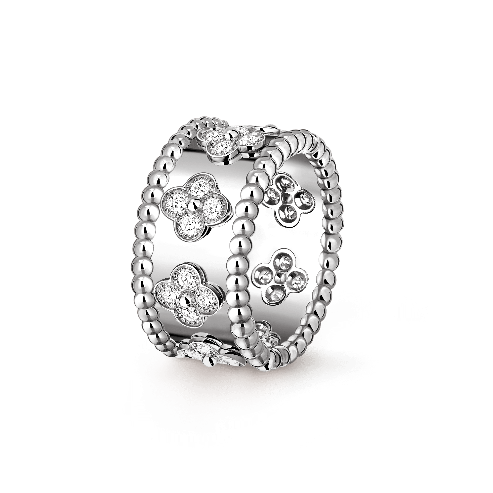 Perlée clovers ring, medium model — diamond, white gold — VCARO9LP00