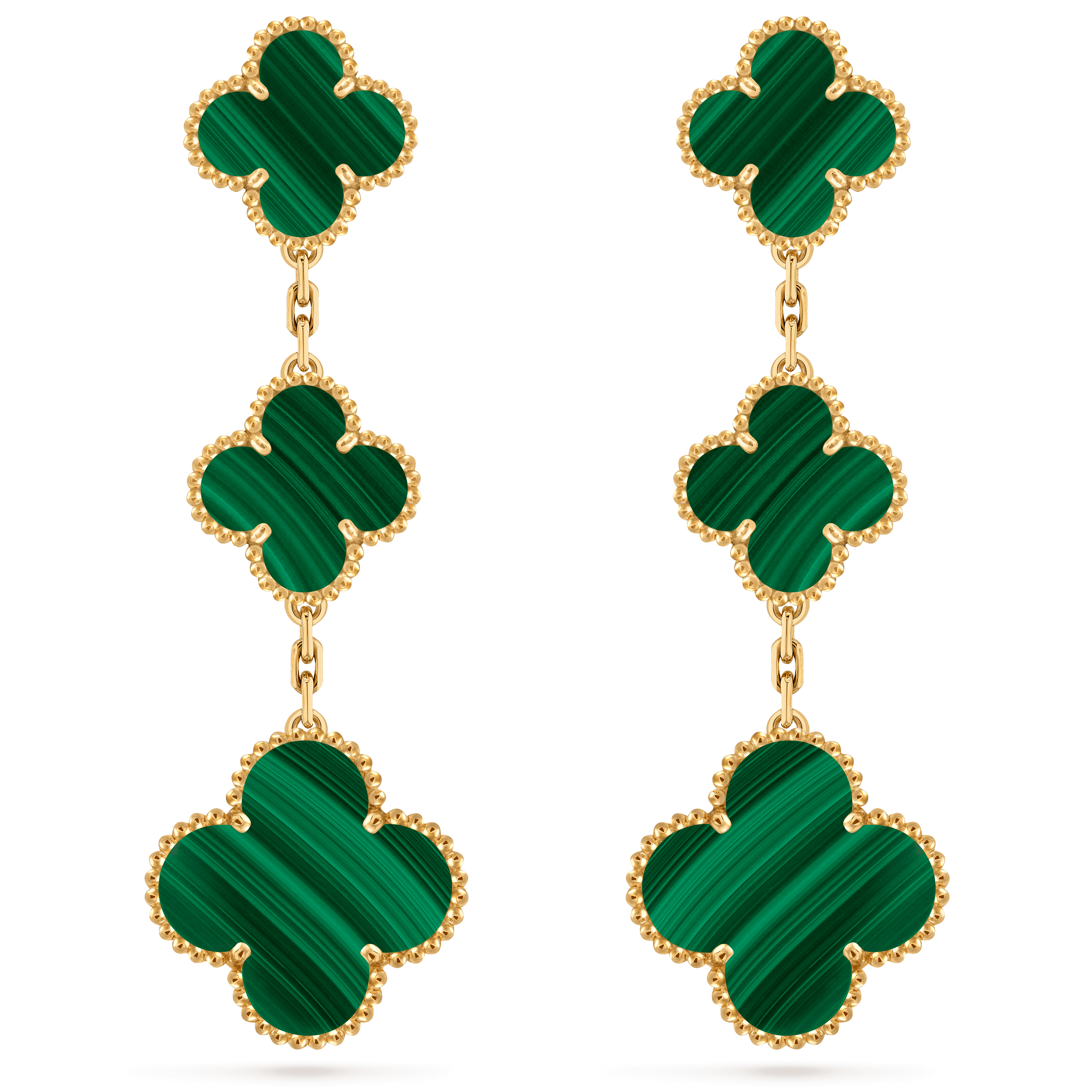 Magic Alhambra earrings, 3 motifs — malachite, yellow gold — VCARO2AG00