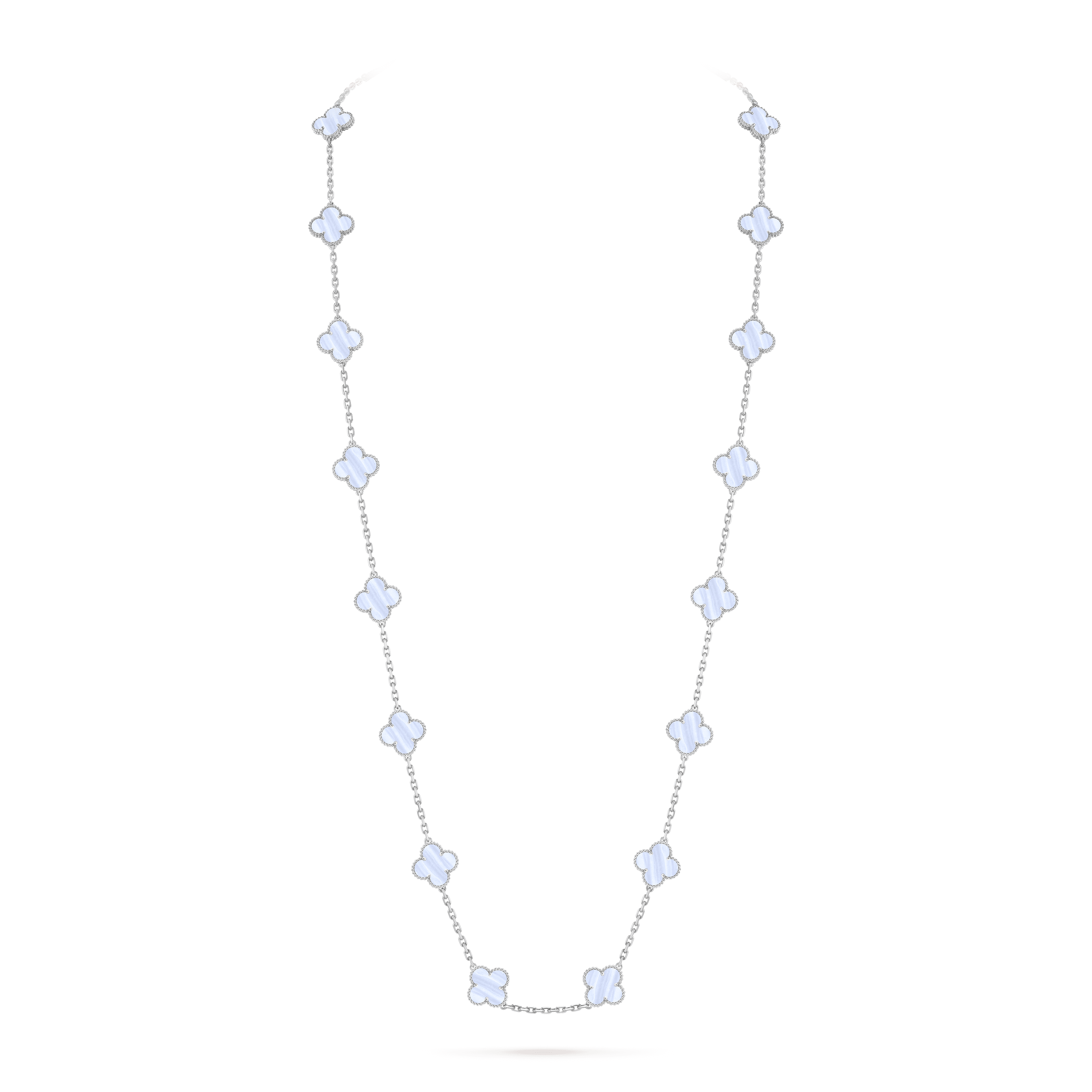 Vintage Alhambra long necklace, 20 motifs — chalcedony, white gold — VCARD80900