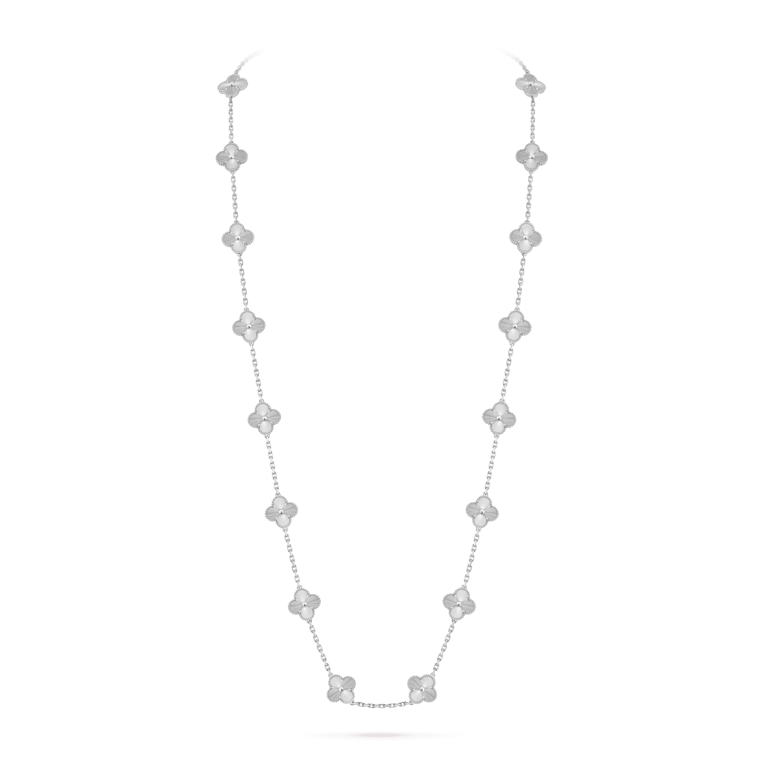 Vintage Alhambra long necklace, 20 motifs — guilloché, white gold — VCARP9XH00