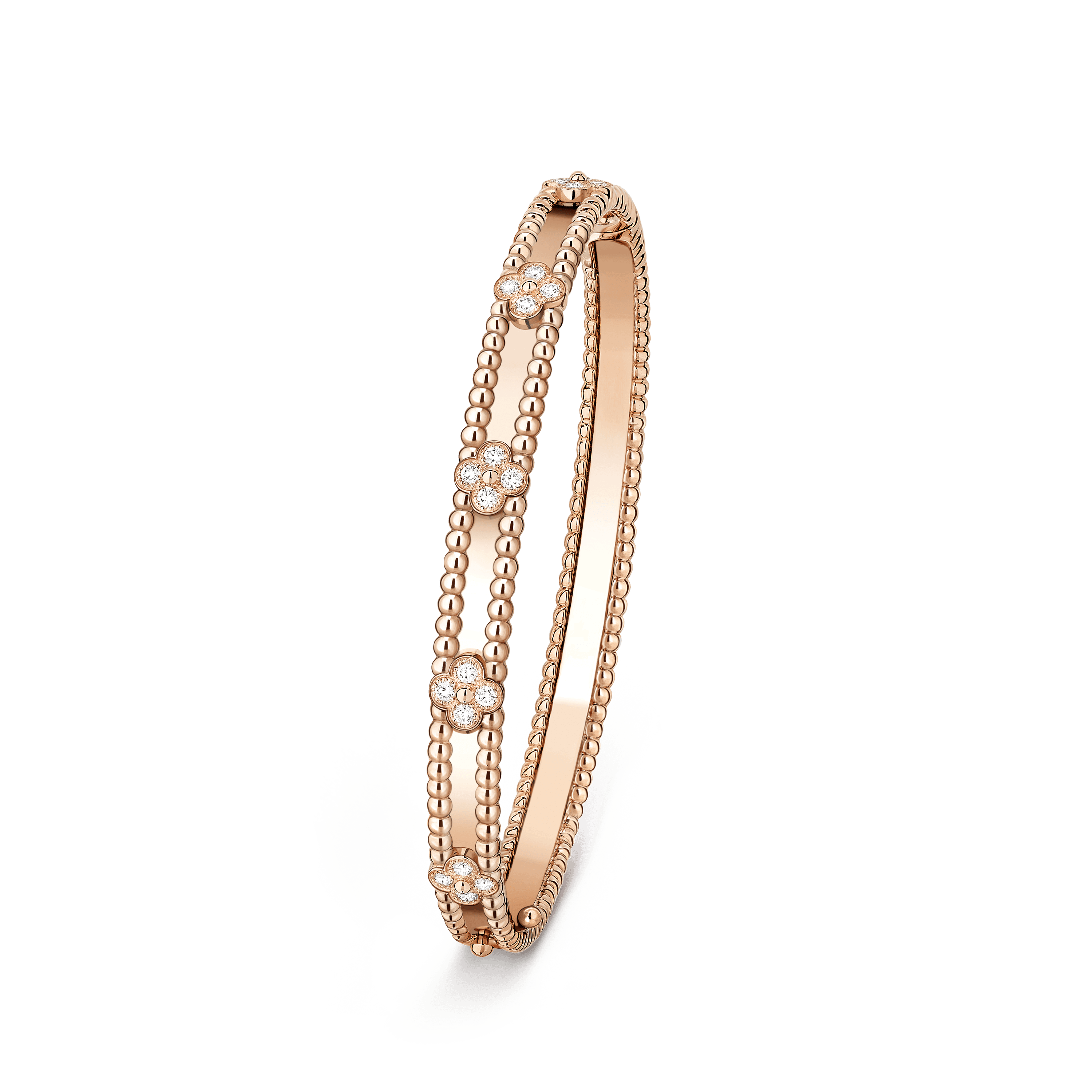 Perlée sweet clovers bracelet, extra small model — diamond, rose gold — VCARP6X000