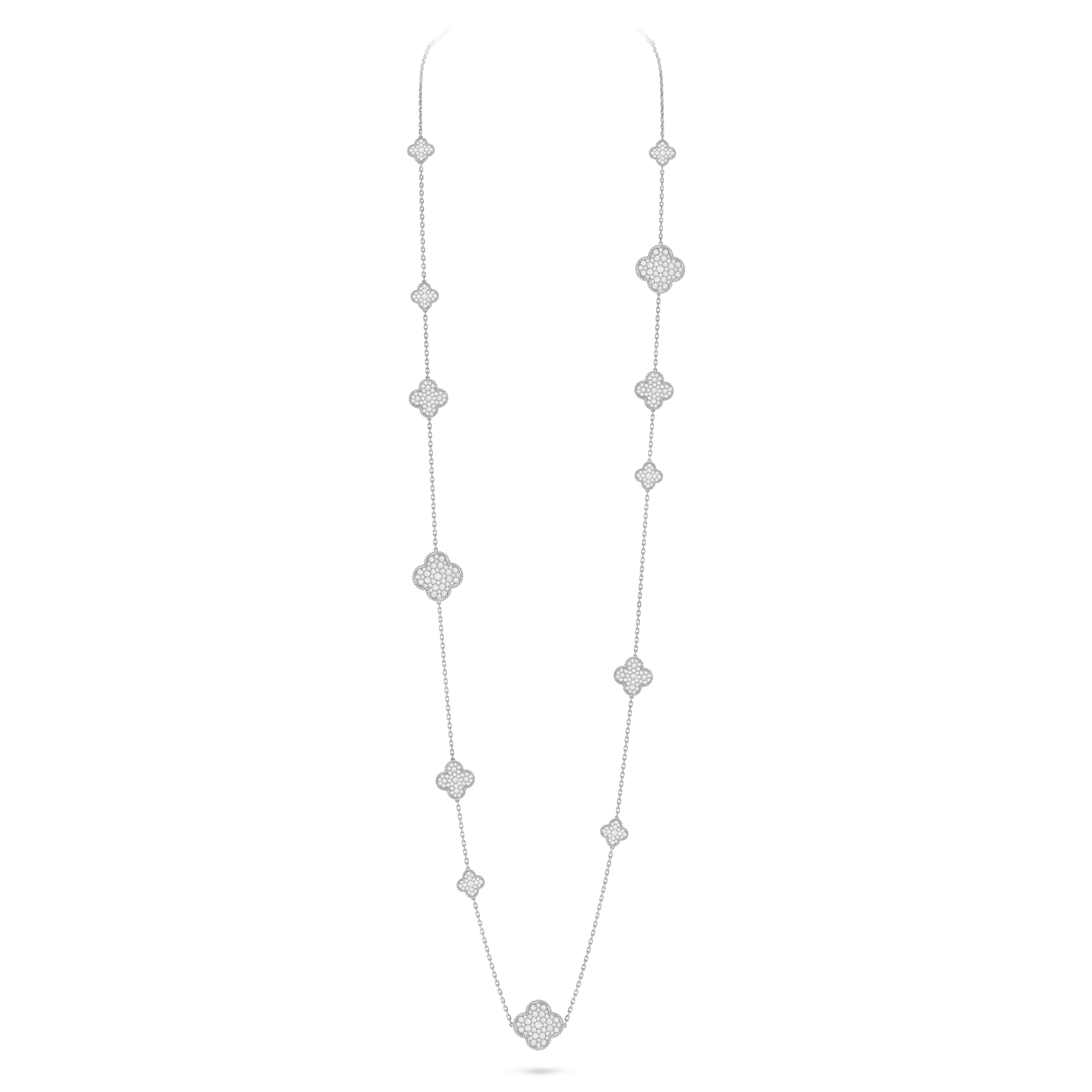 Magic Alhambra long necklace, 16 motifs — diamond, white gold — VCARN9MO00