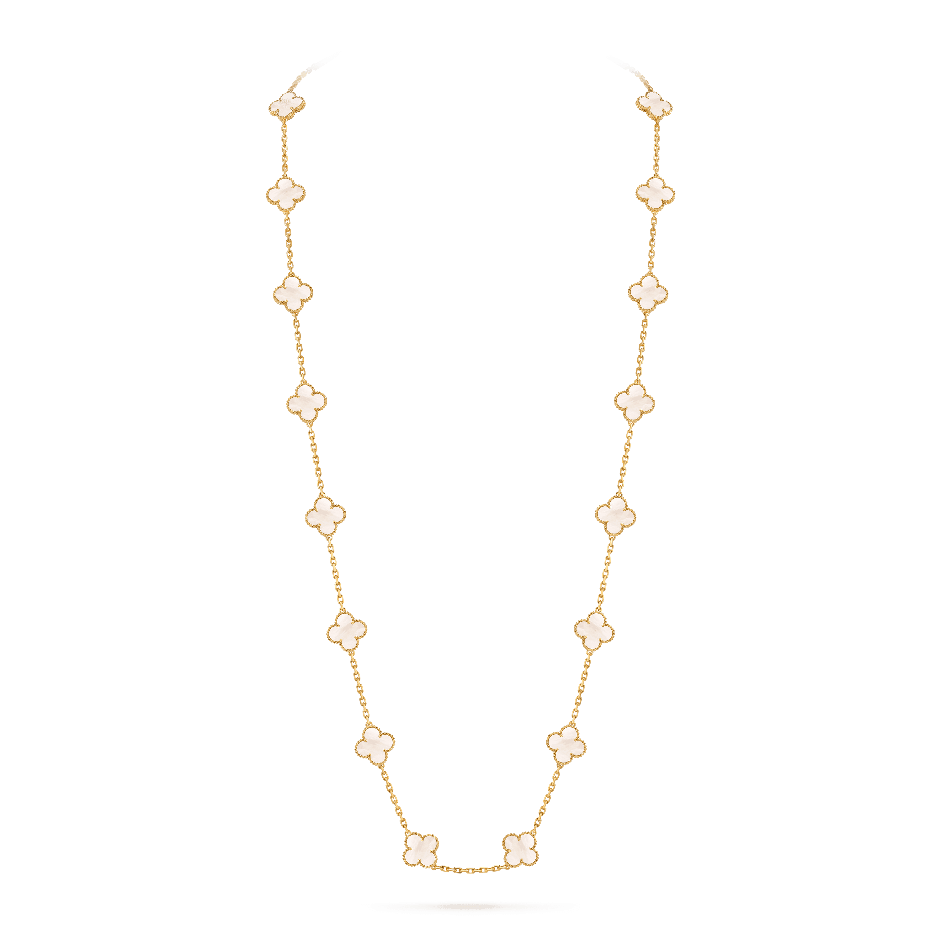 Vintage Alhambra long necklace, 20 motifs — white mother-of-pearl, yellow gold — VCARA42100