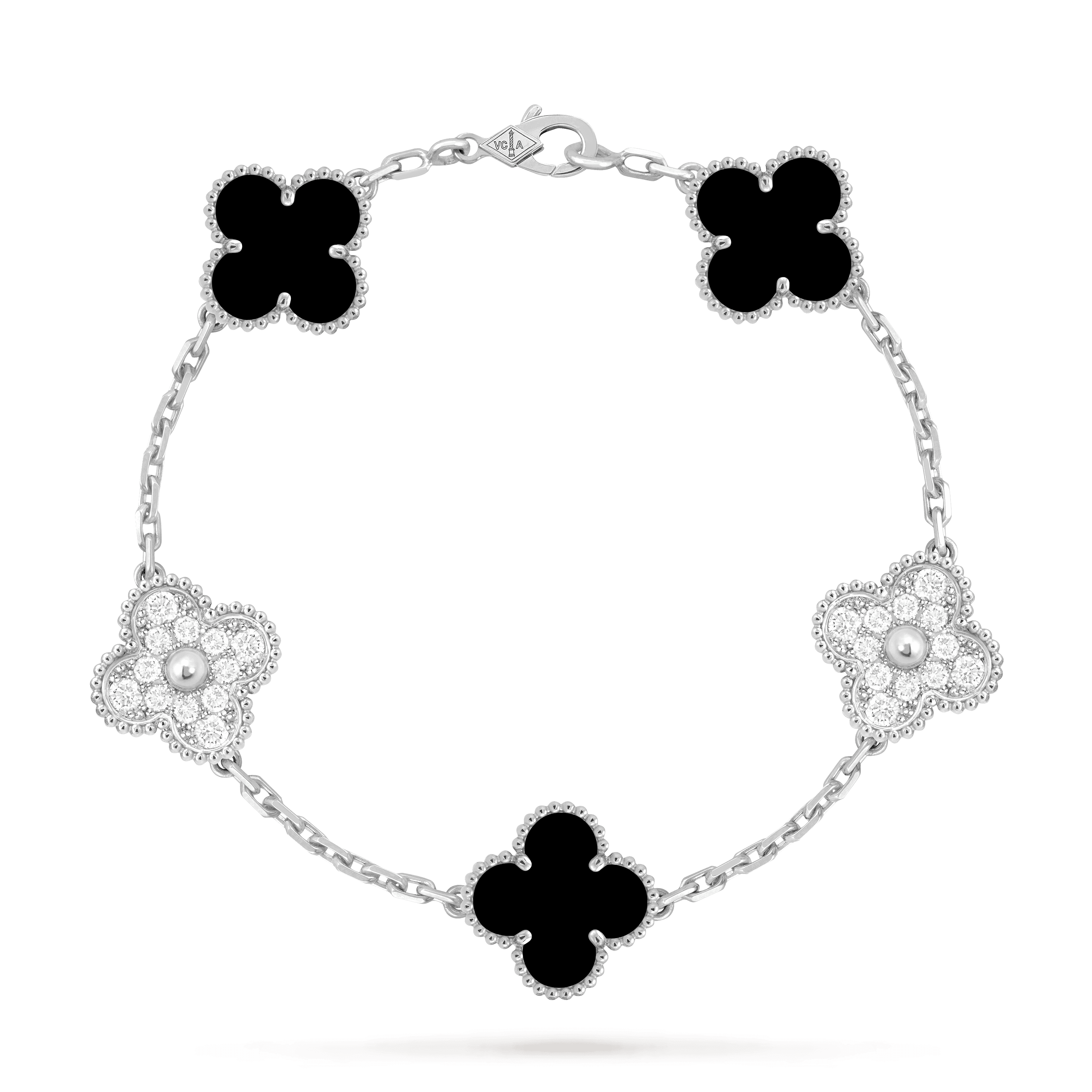 Vintage Alhambra bracelet, 5 motifs — onyx, white gold — VCARP2R900