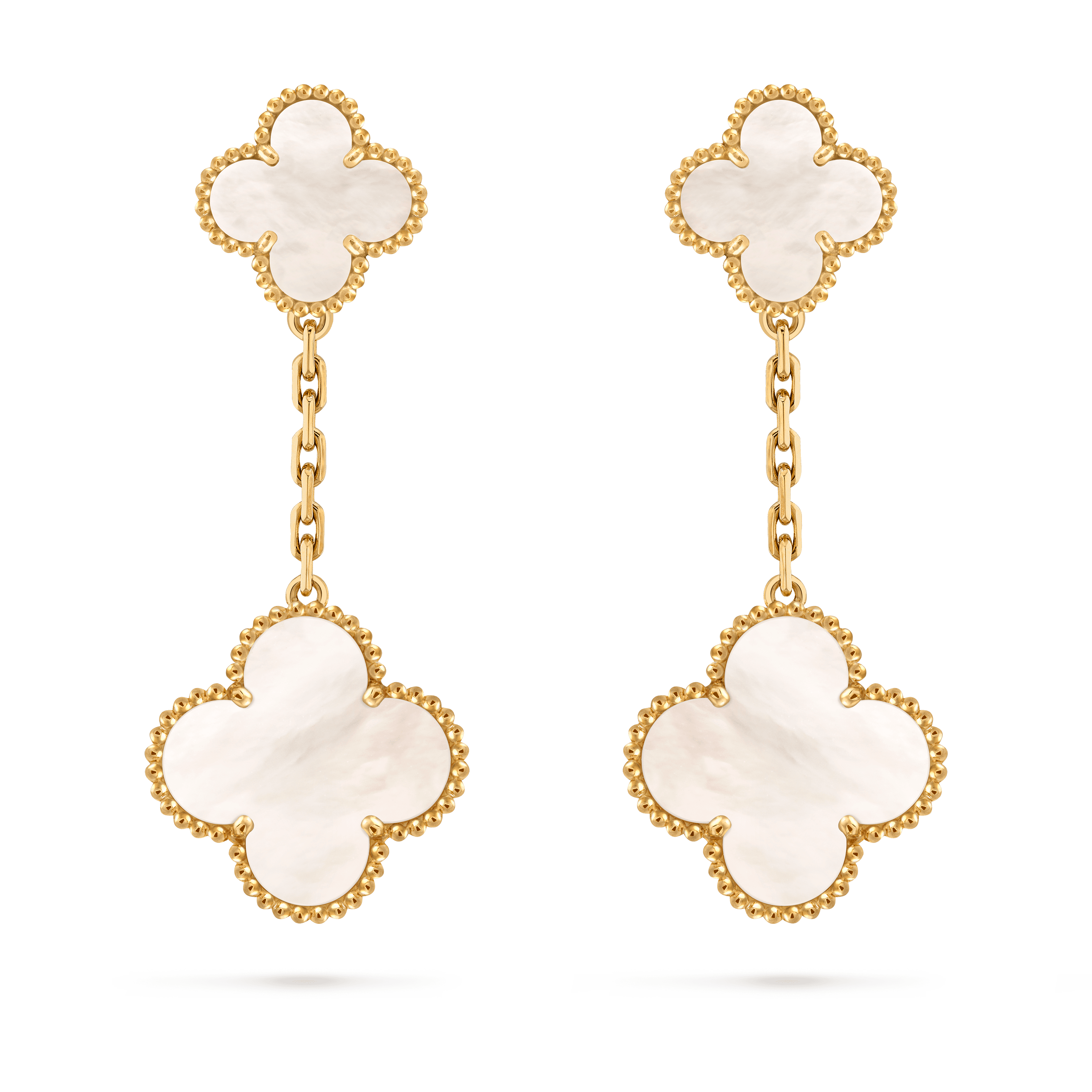 Magic Alhambra earrings, 2 motifs — white mother-of-pearl, yellow gold — VCARD78800