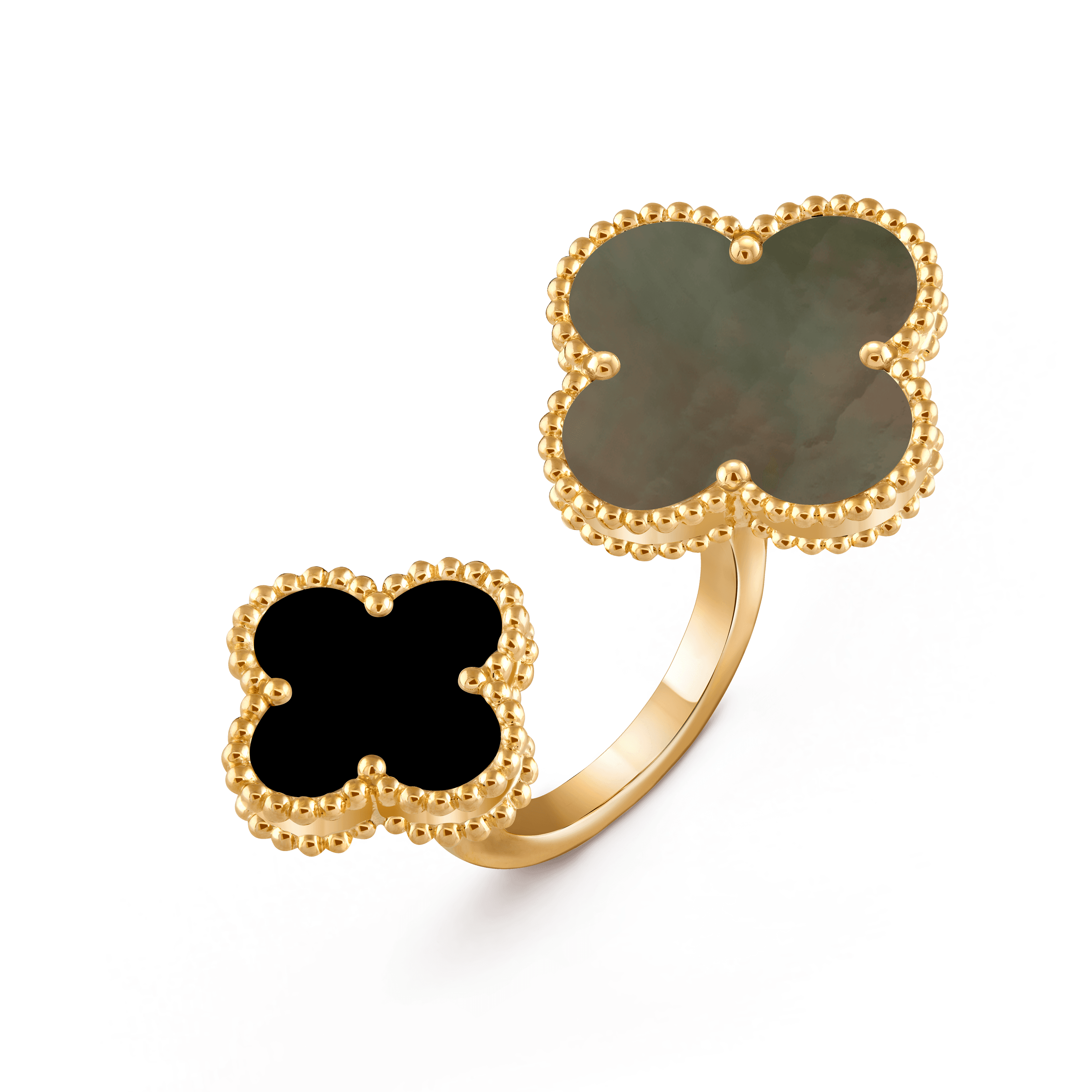 Magic Alhambra Between the Finger ring — gray mother-of-pearl, yellow gold — VCARN05700
