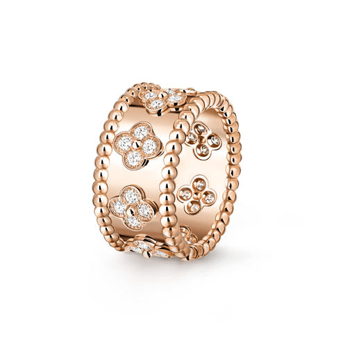 Perlée clovers ring, small model — diamond, rose gold — VCARO9NB00
