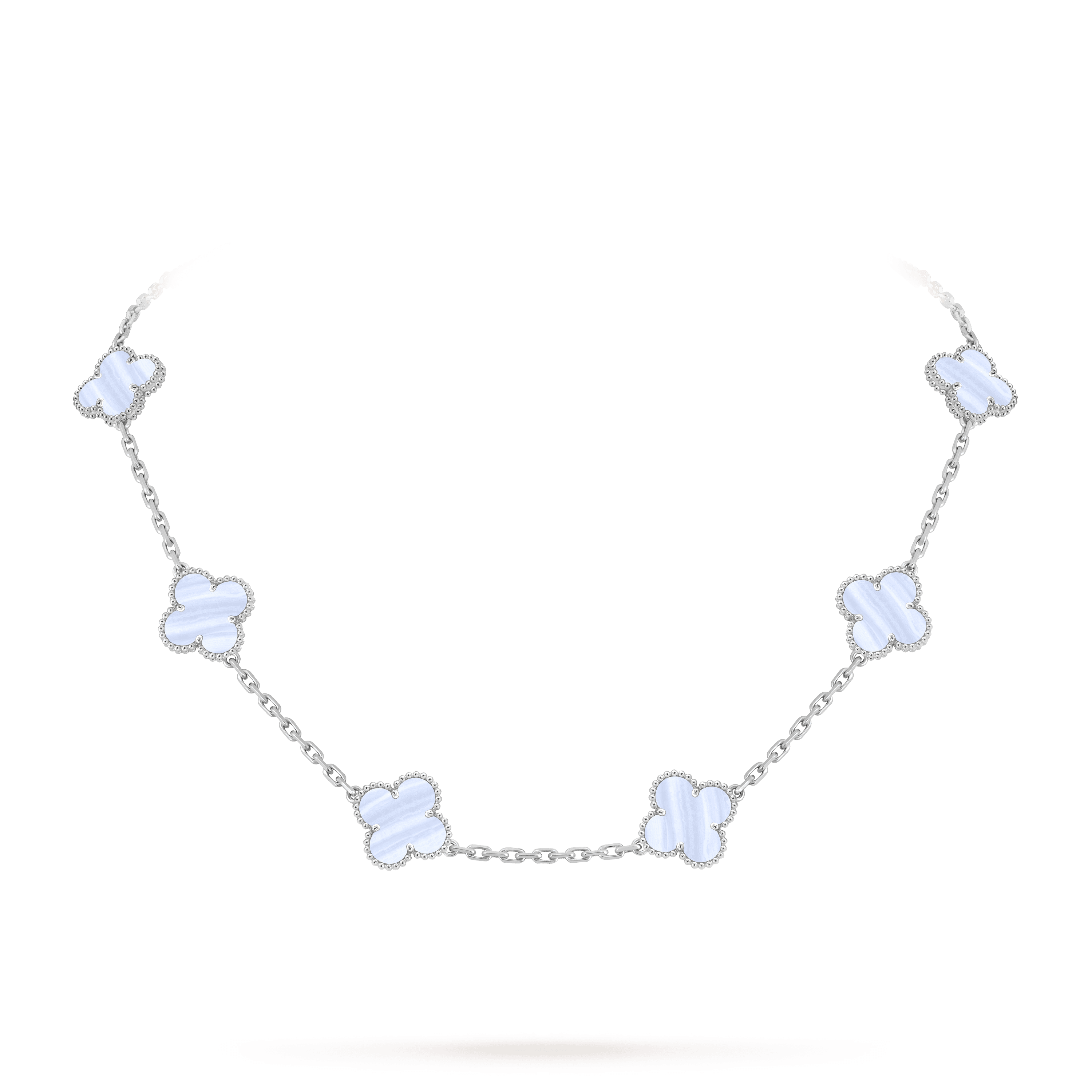 Vintage Alhambra necklace, 10 motifs — chalcedony, white gold — VCARD34800