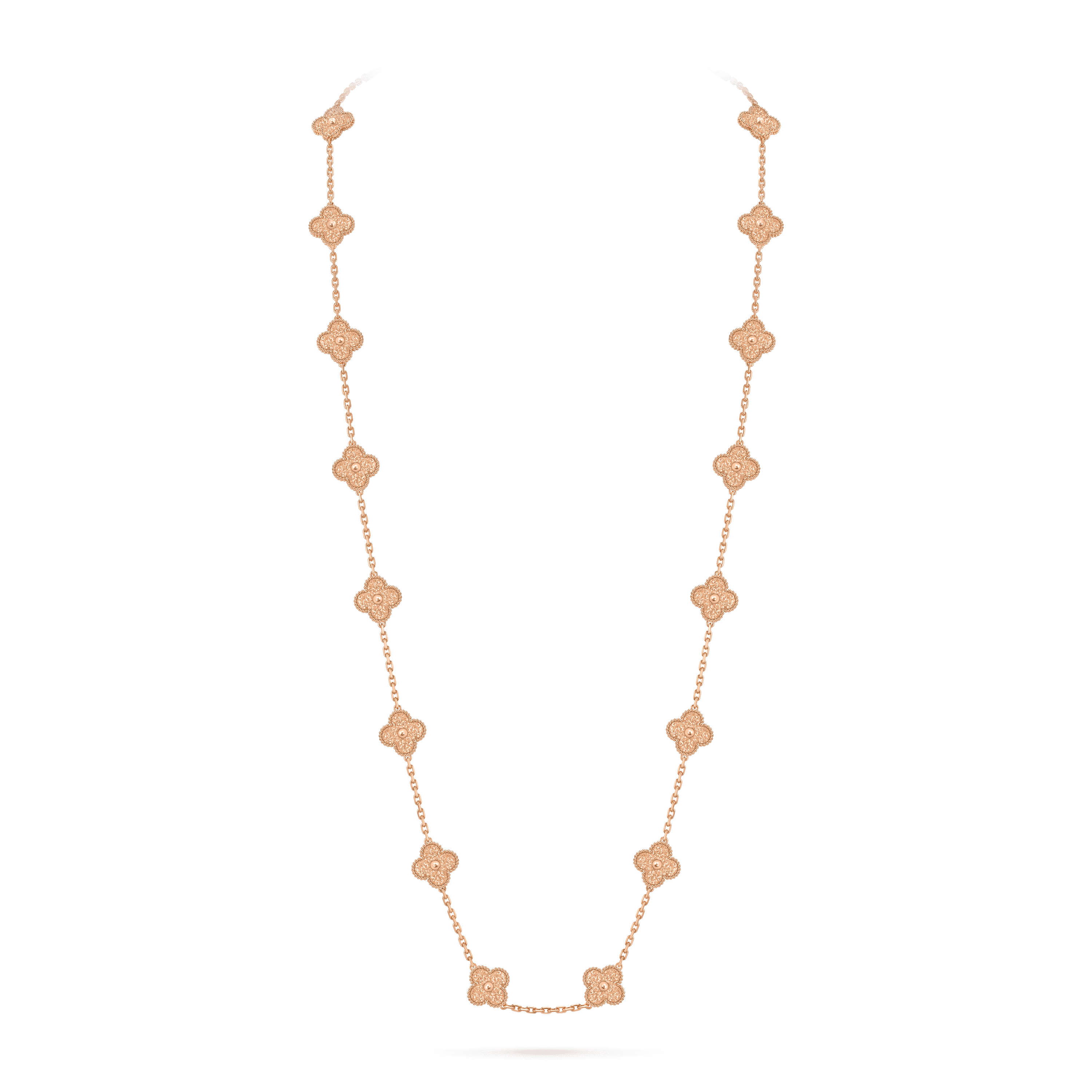 Vintage Alhambra long necklace, 20 motifs — rose gold — VCARN9T000
