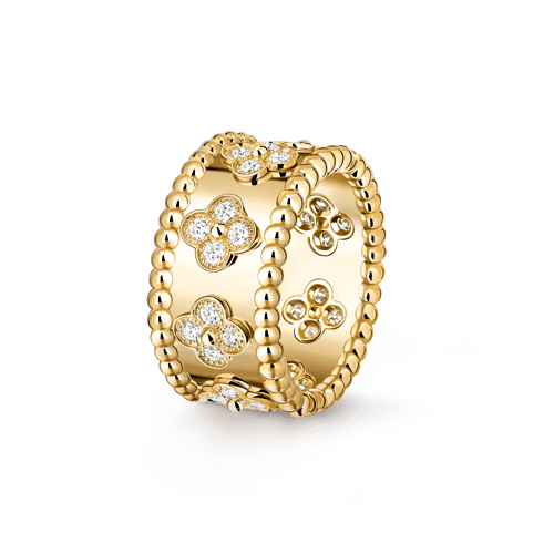 Perlée clovers ring, small model — diamond, yellow gold — VCARO9NC00