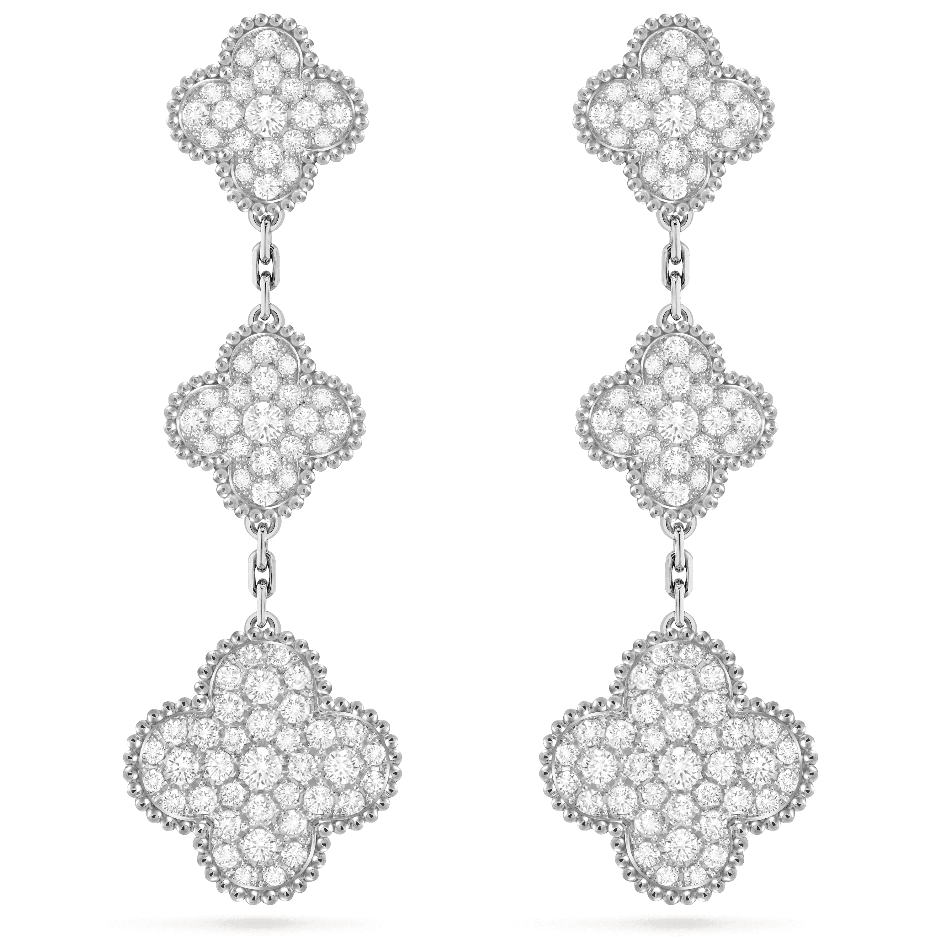 Magic Alhambra earrings, 3 motifs — diamond, white gold — VCARN9MR00