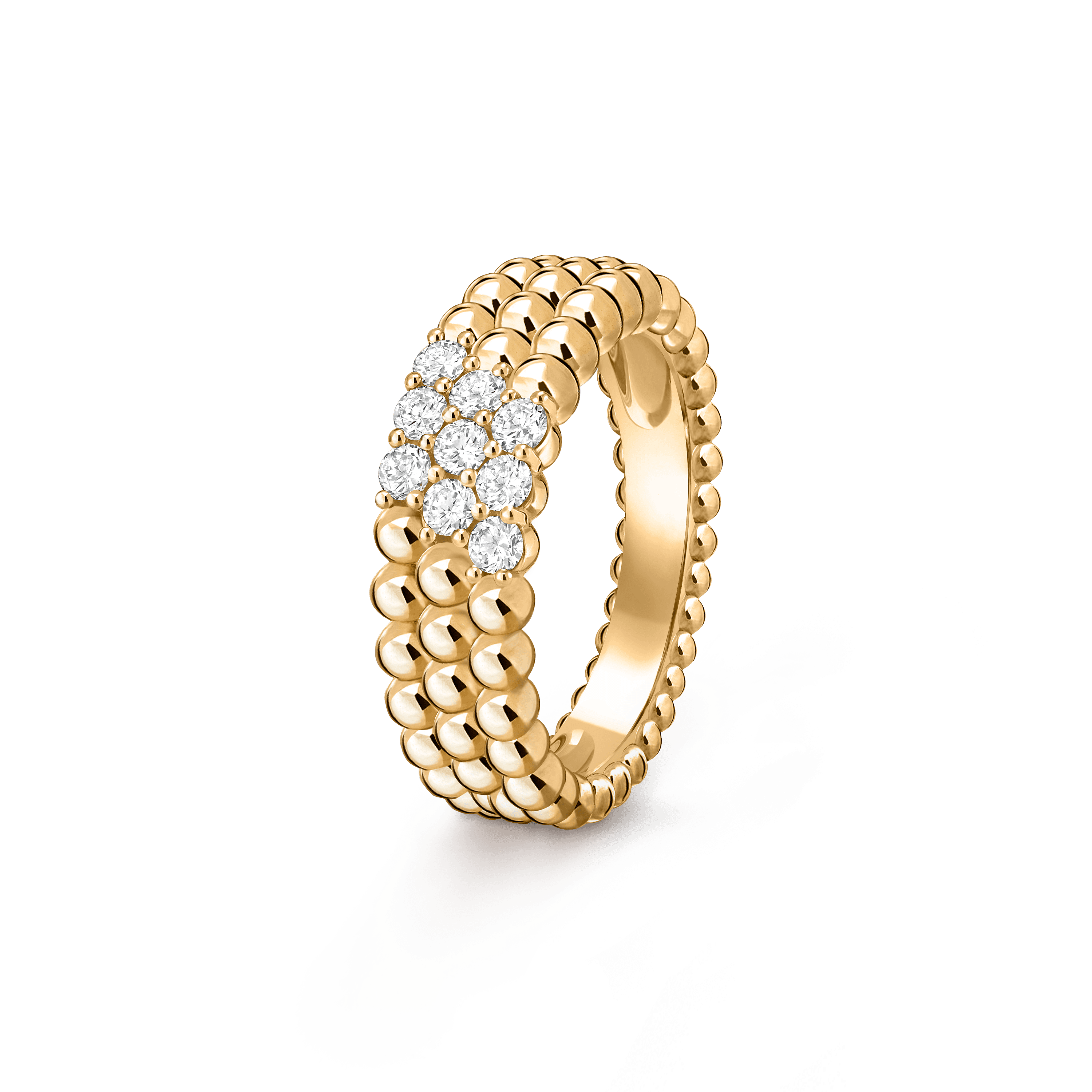 Perlée diamonds ring, 3 rows — diamond, yellow gold — VCARPQM300