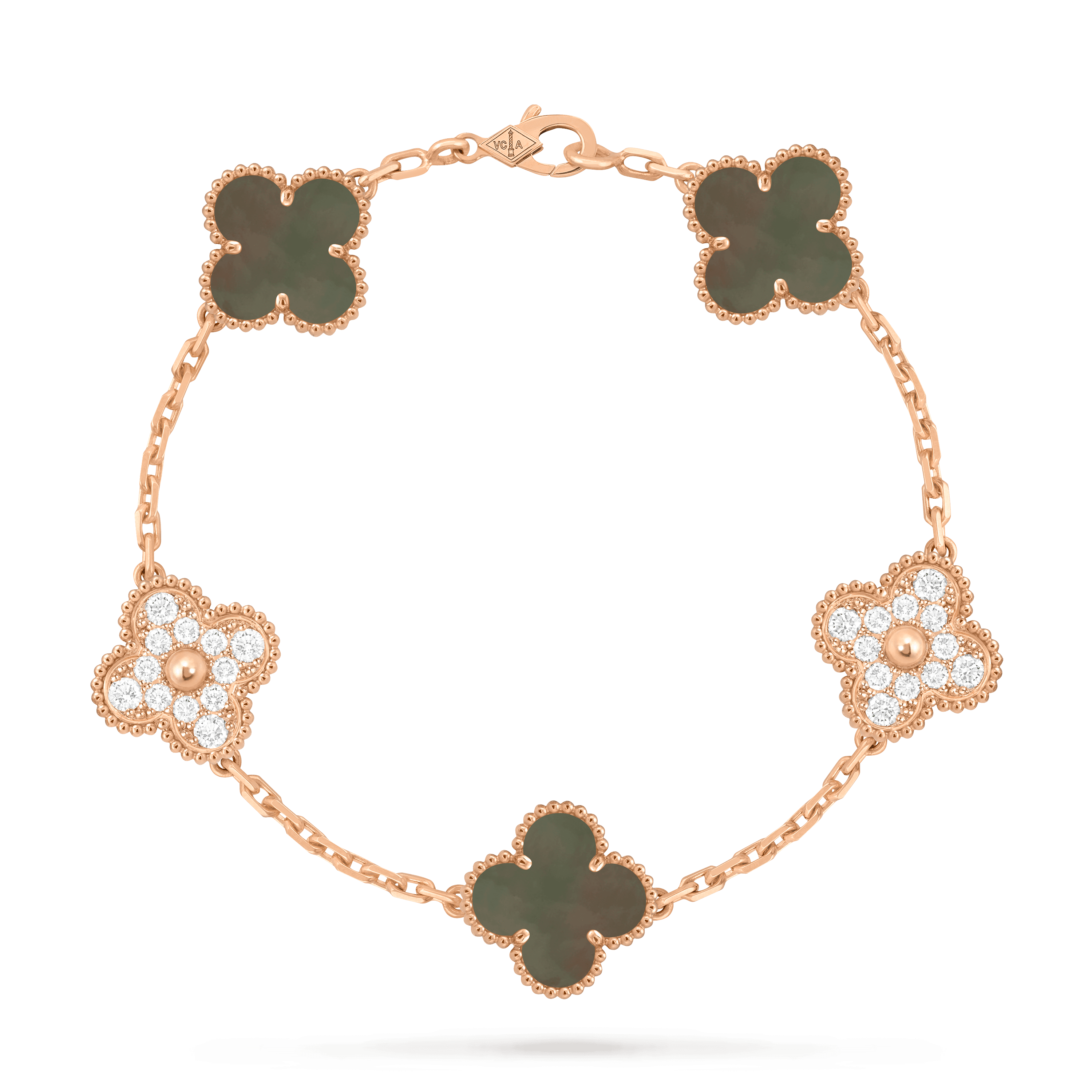 Vintage Alhambra bracelet, 5 motifs — gray mother-of-pearl, rose gold — VCARP2R100