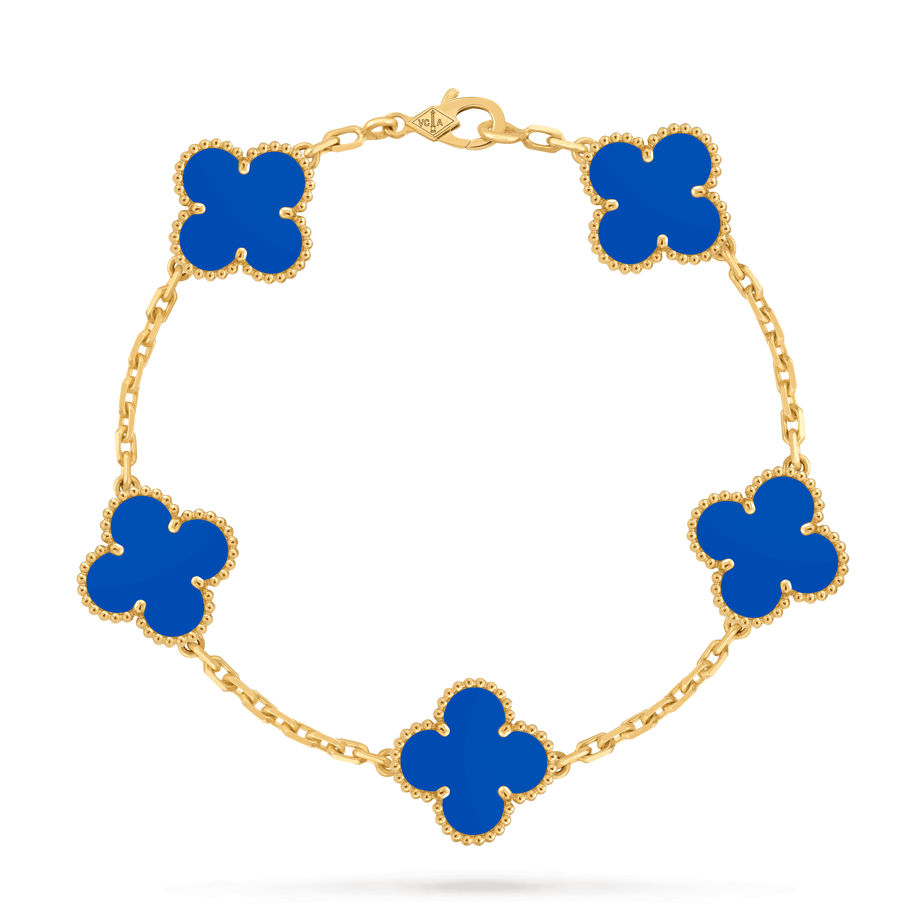 Vintage Alhambra bracelet, 5 motifs — blue agate, yellow gold — VCARP34900