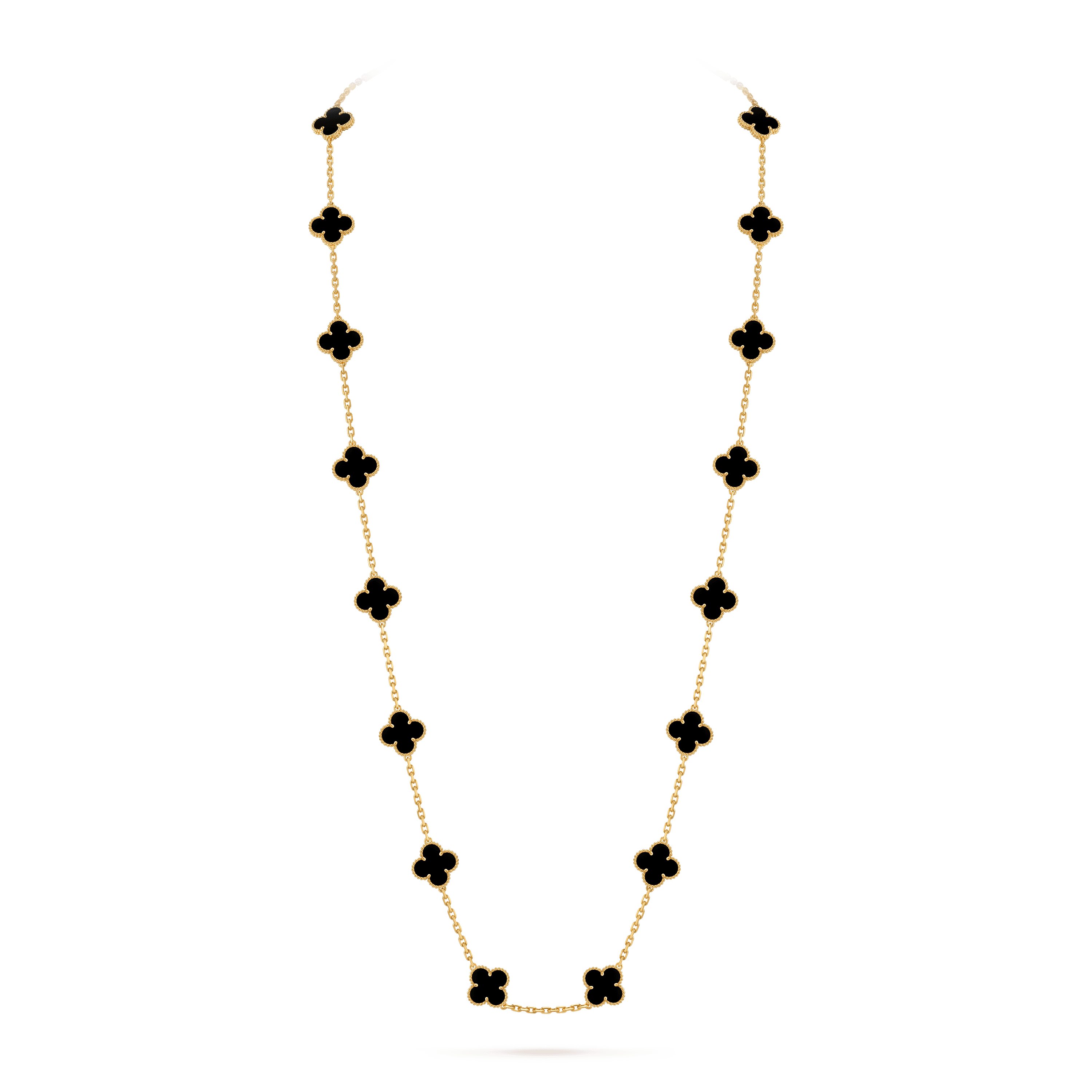 Vintage Alhambra long necklace, 20 motifs — onyx, yellow gold — VCARA43100