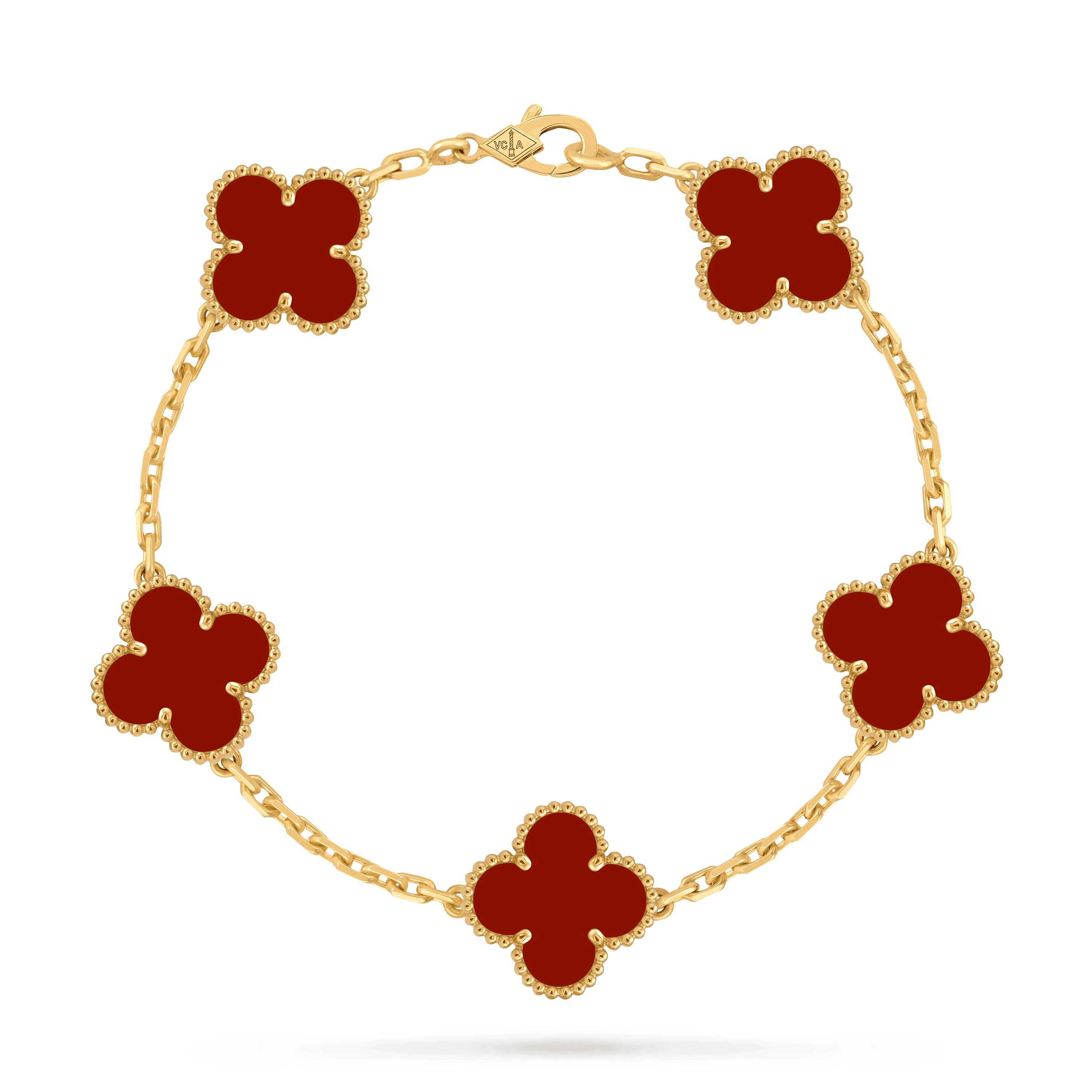 Vintage Alhambra bracelet, 5 motifs — carnelian, yellow gold — VCARD35500