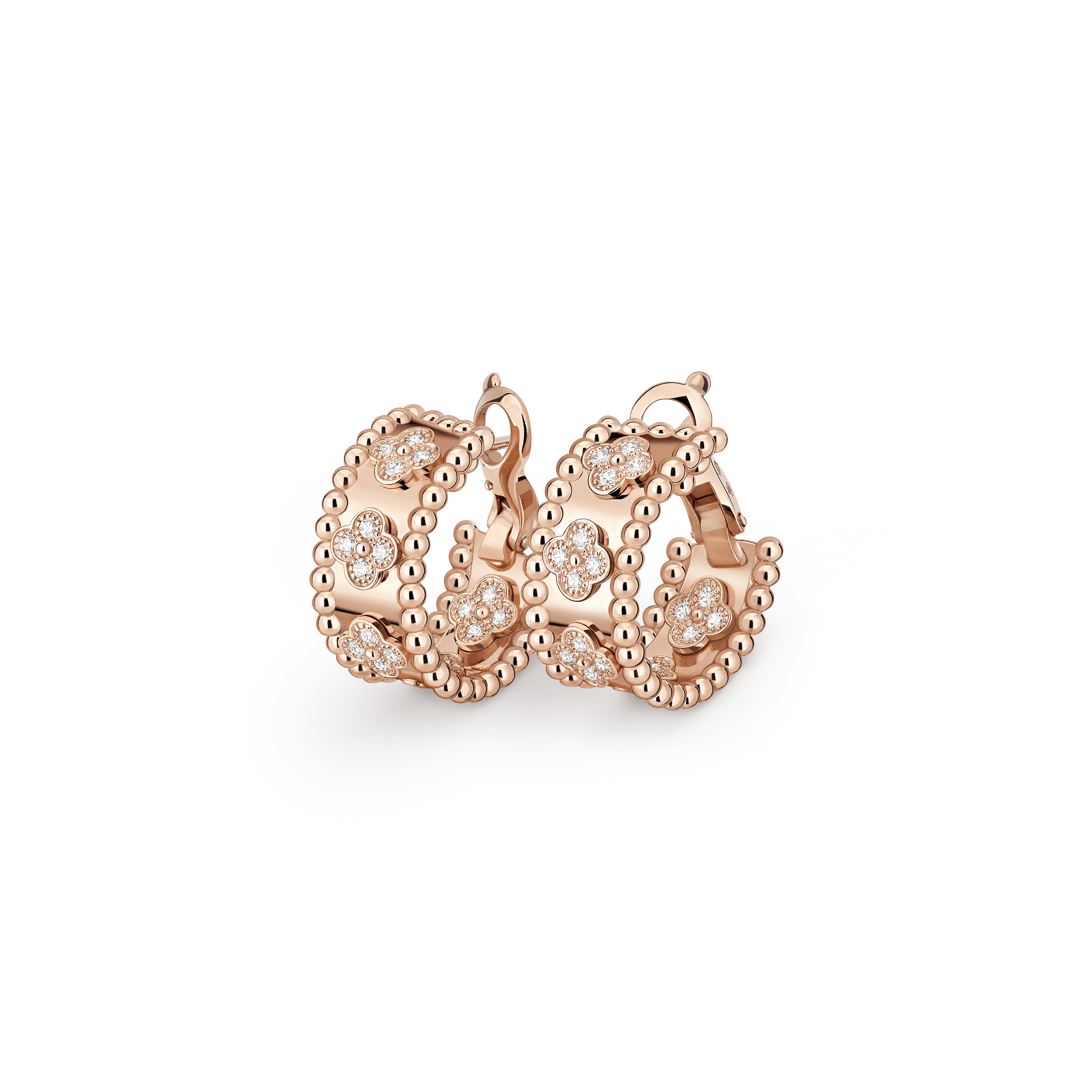 Perlée clovers hoop earrings — diamond, rose gold — VCARO2MK00