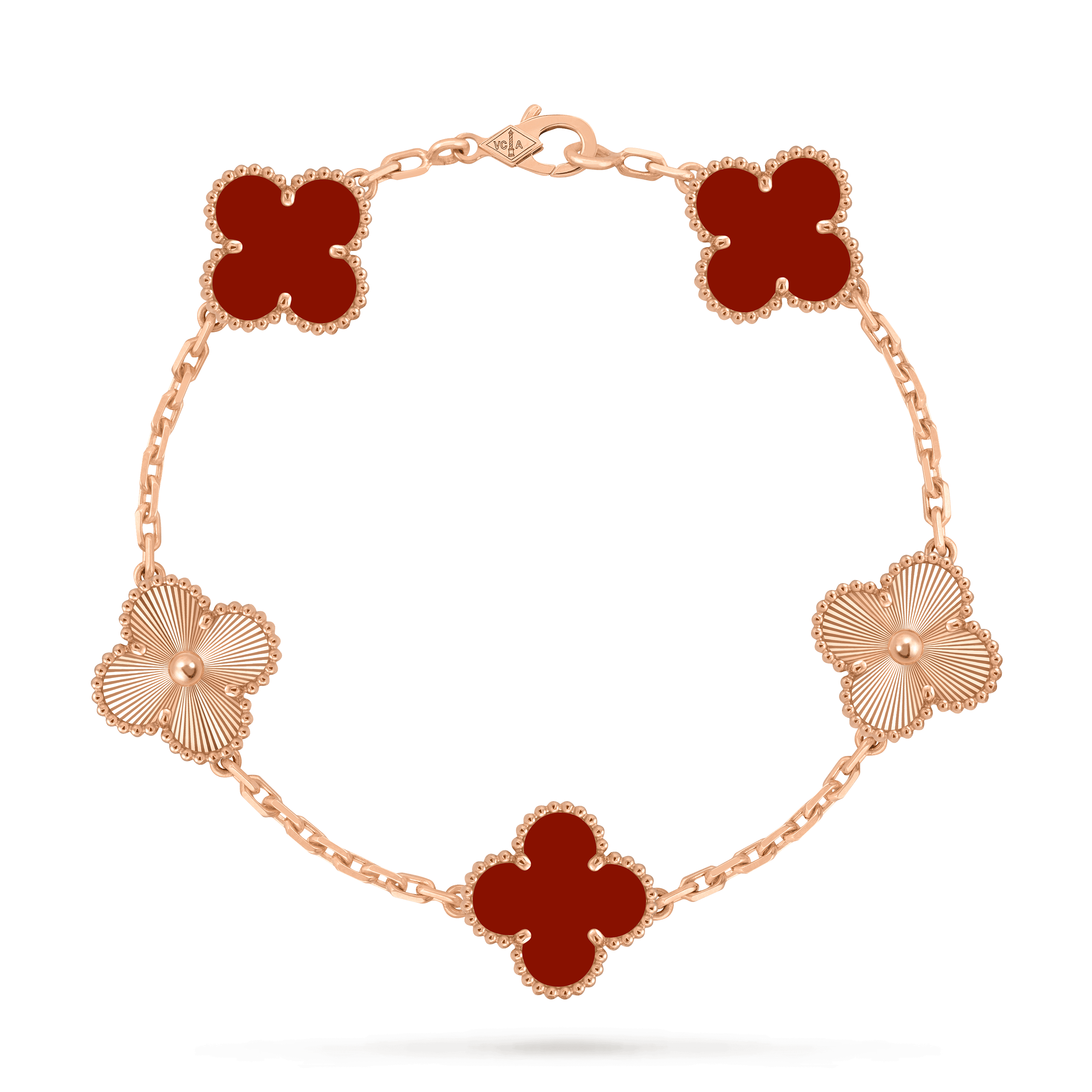 Vintage Alhambra bracelet, 5 motifs — guilloché, rose gold — VCARP7RP00