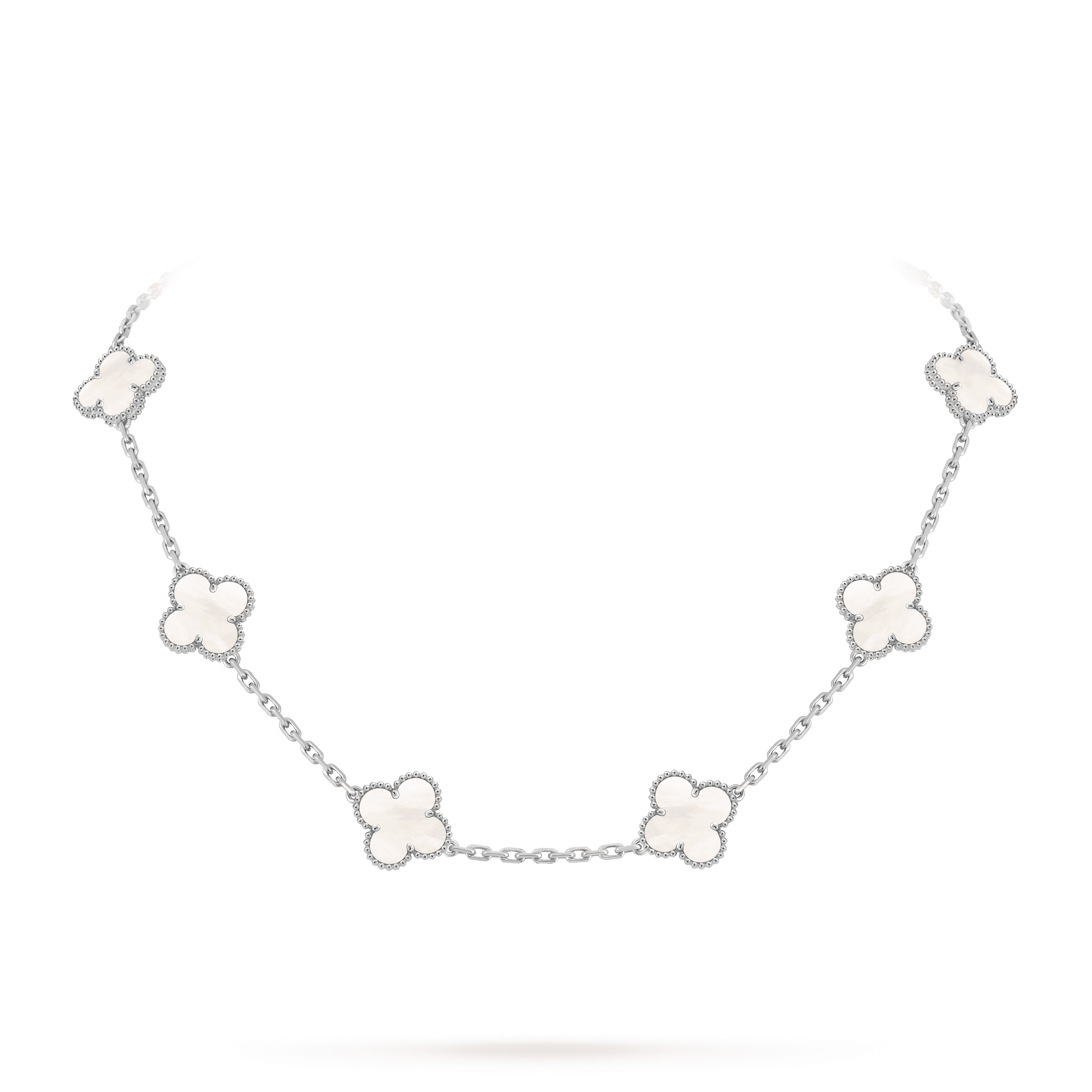 Vintage Alhambra necklace, 10 motifs — white mother-of-pearl, white gold — VCARF48500