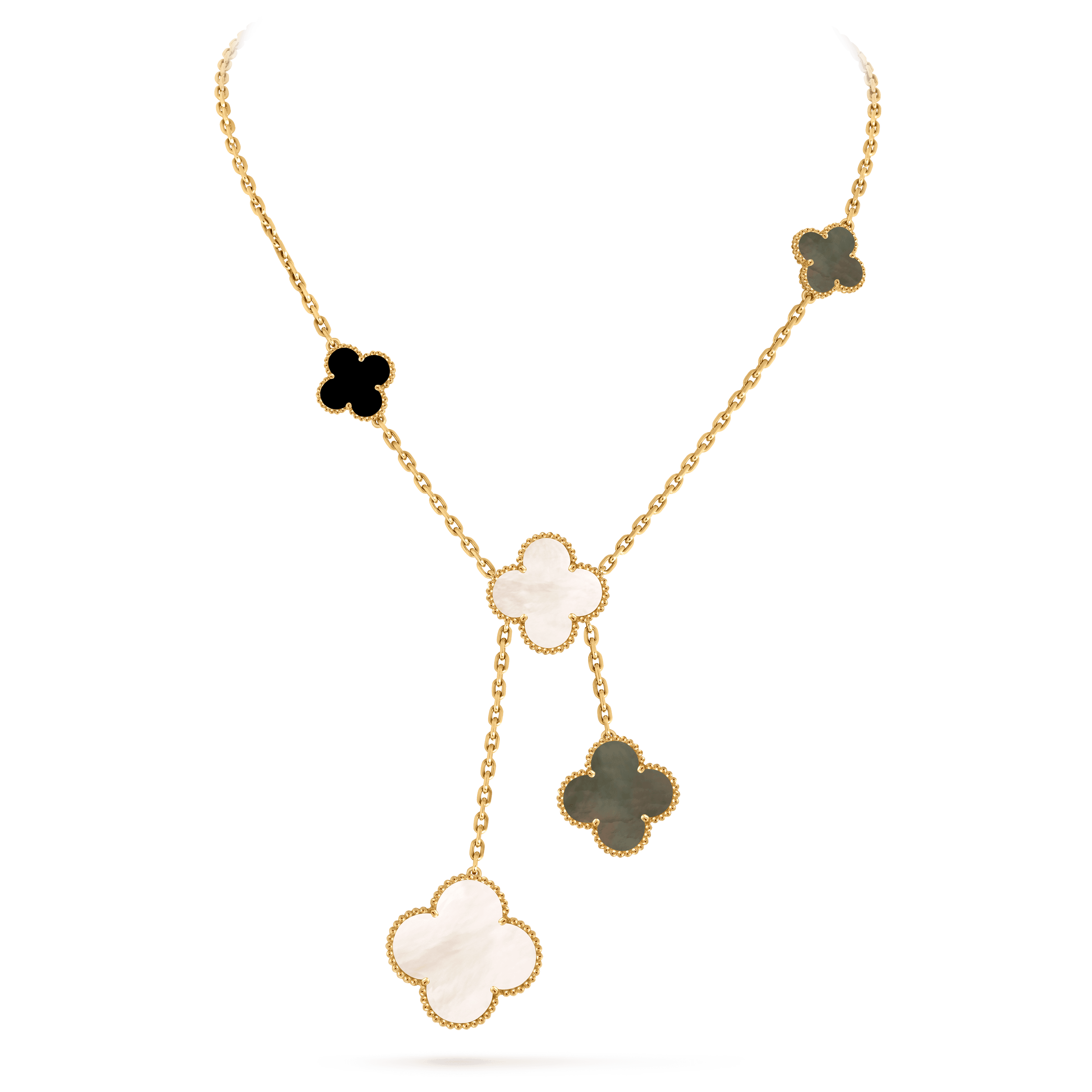 Magic Alhambra necklace, 6 motifs — gray mother-of-pearl, yellow gold — VCARD79200